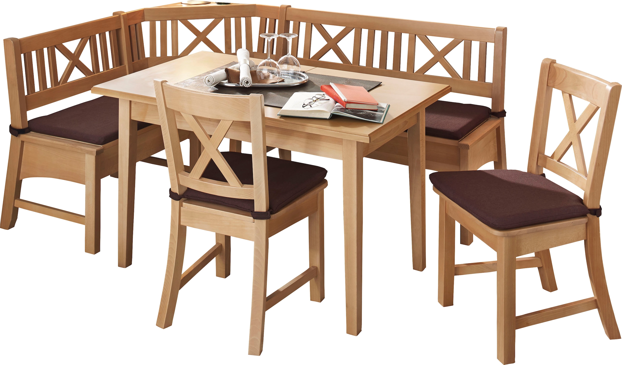 Eckbankgruppe, B:137,18cm H:87cm T:52cm, braun, MASSIVLINE & MORE, Holz teilmassiv, Küche, Sitzmöbel-Sets, "Bodensee"