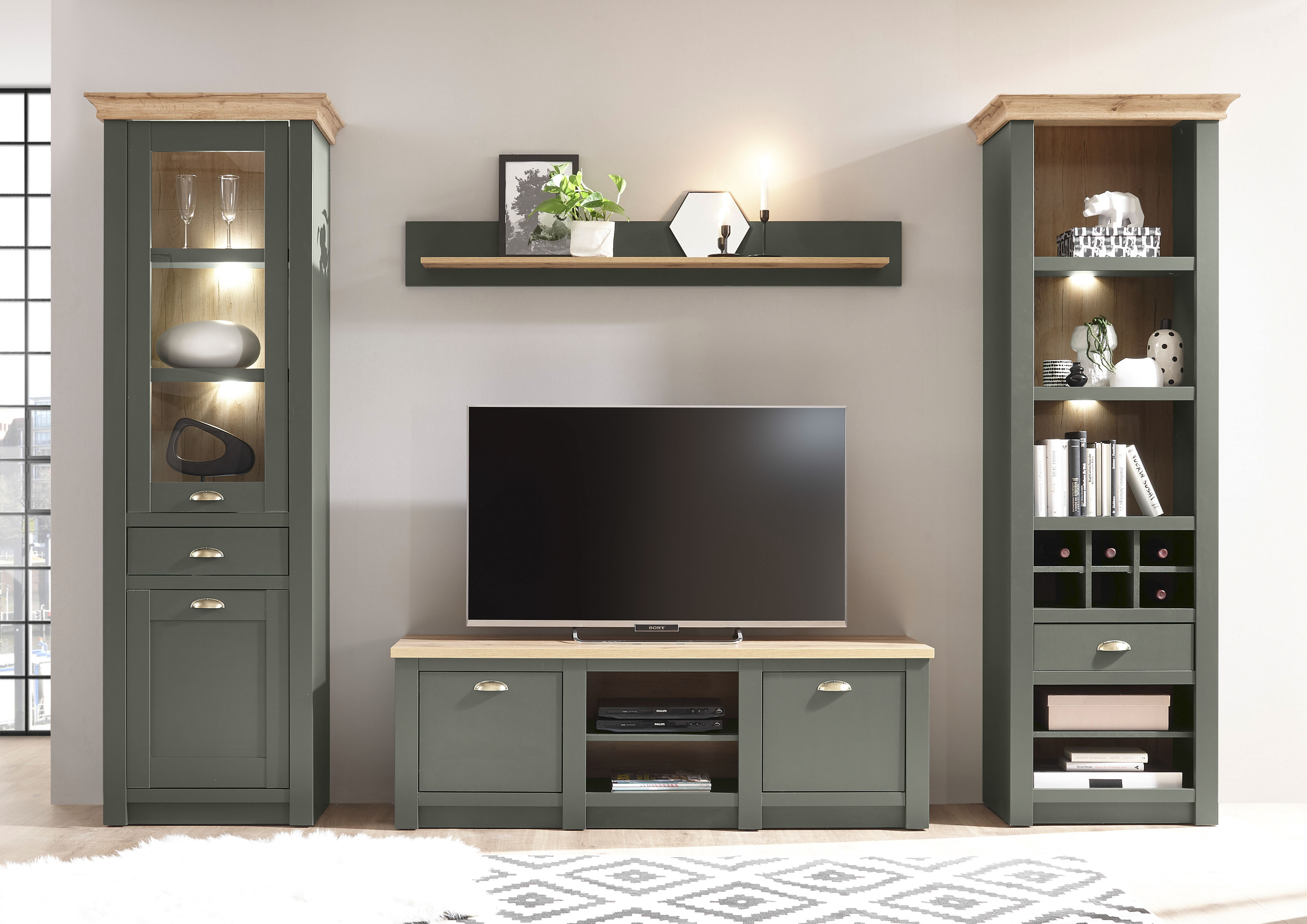 Home affaire Wohnwand "Cambridge, moderne Anbauwand, Metallgriffen, Komplettset, Landhausstil" Set, 4 Stk. tlg.