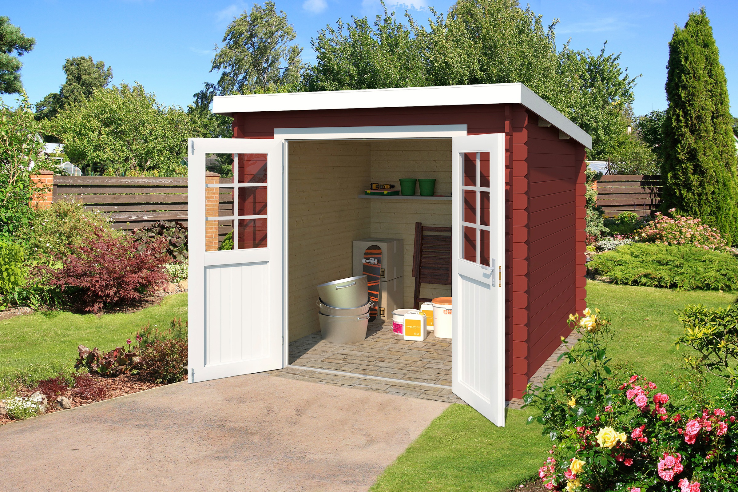 LASITA MAJA Gartenhaus »Indi 175«, Blochbohlenhaus 28mm, Fundamentmass 2300x1750, Schwedenrot