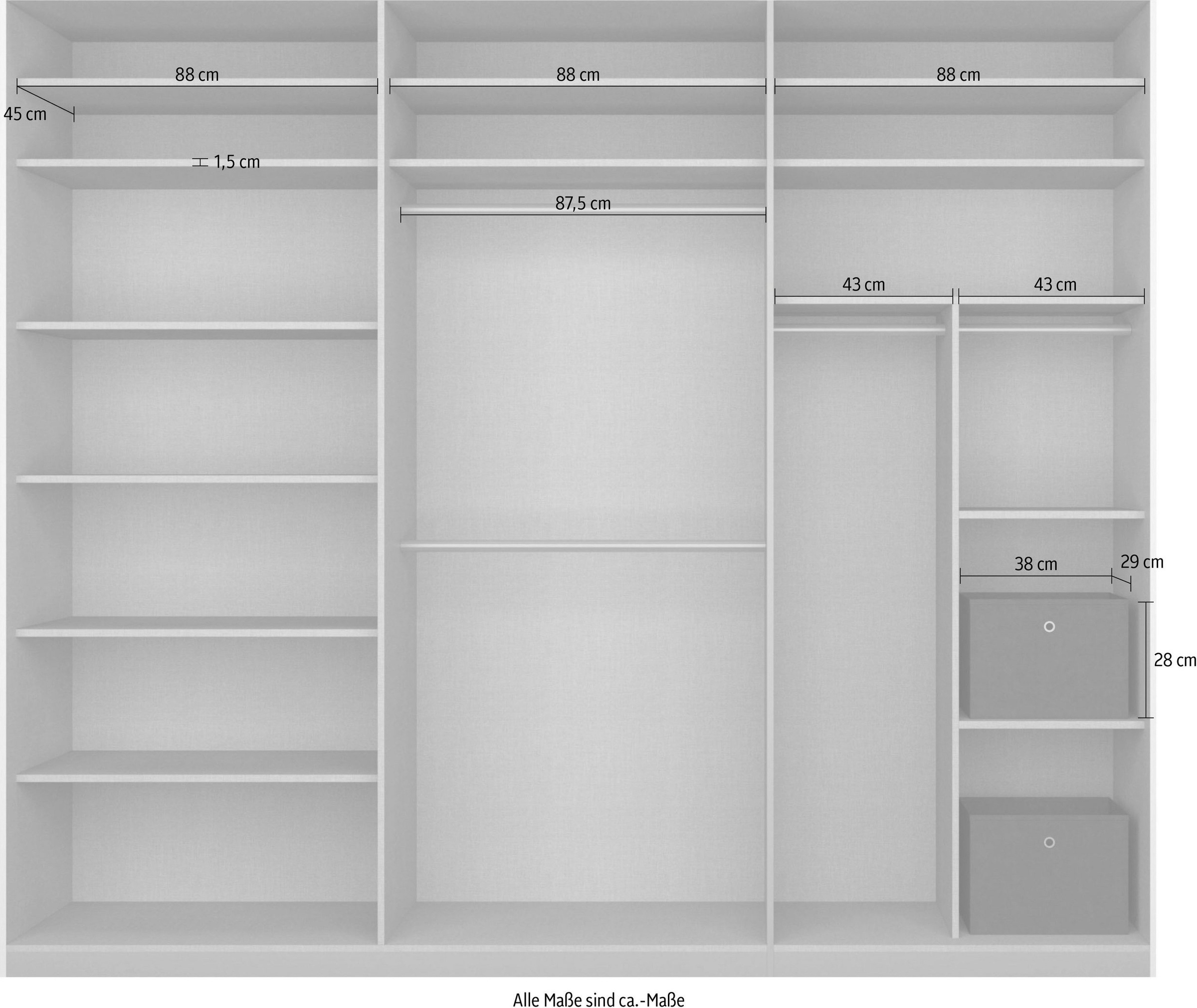 rauch Schwebetürenschrank »Schwebetürenschrank Kleiderschrank Schrank Garderobe CORTONA«, inkl. Inneneinteilung, 2 Stoffboxen und zusätzlichen Einlegeböden