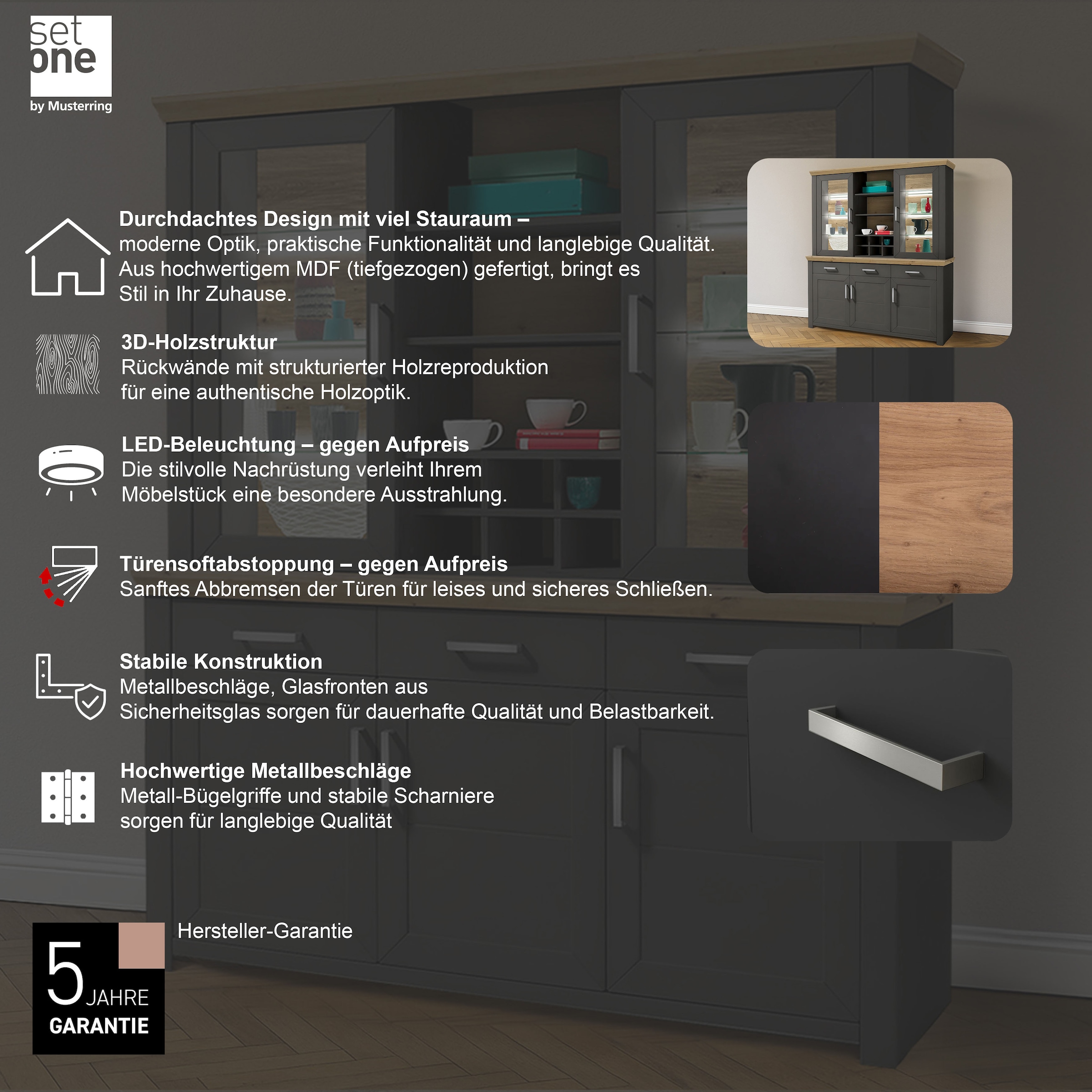 set one by Musterring Schrank-Set »York« 2 Stk. tlg. mit Glastüren, wahlweise mit Beleuchtung, 3 Farben, Breite 184 cm