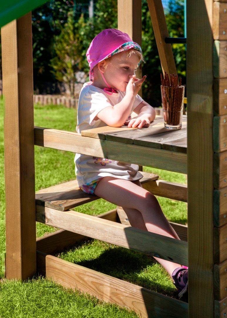 FUNGOO Spielturm »Maxi Funny Carnival«, (Packung), Spielturm mit Rutsche, Schaukeln, Kletterwand und Seilbrücke