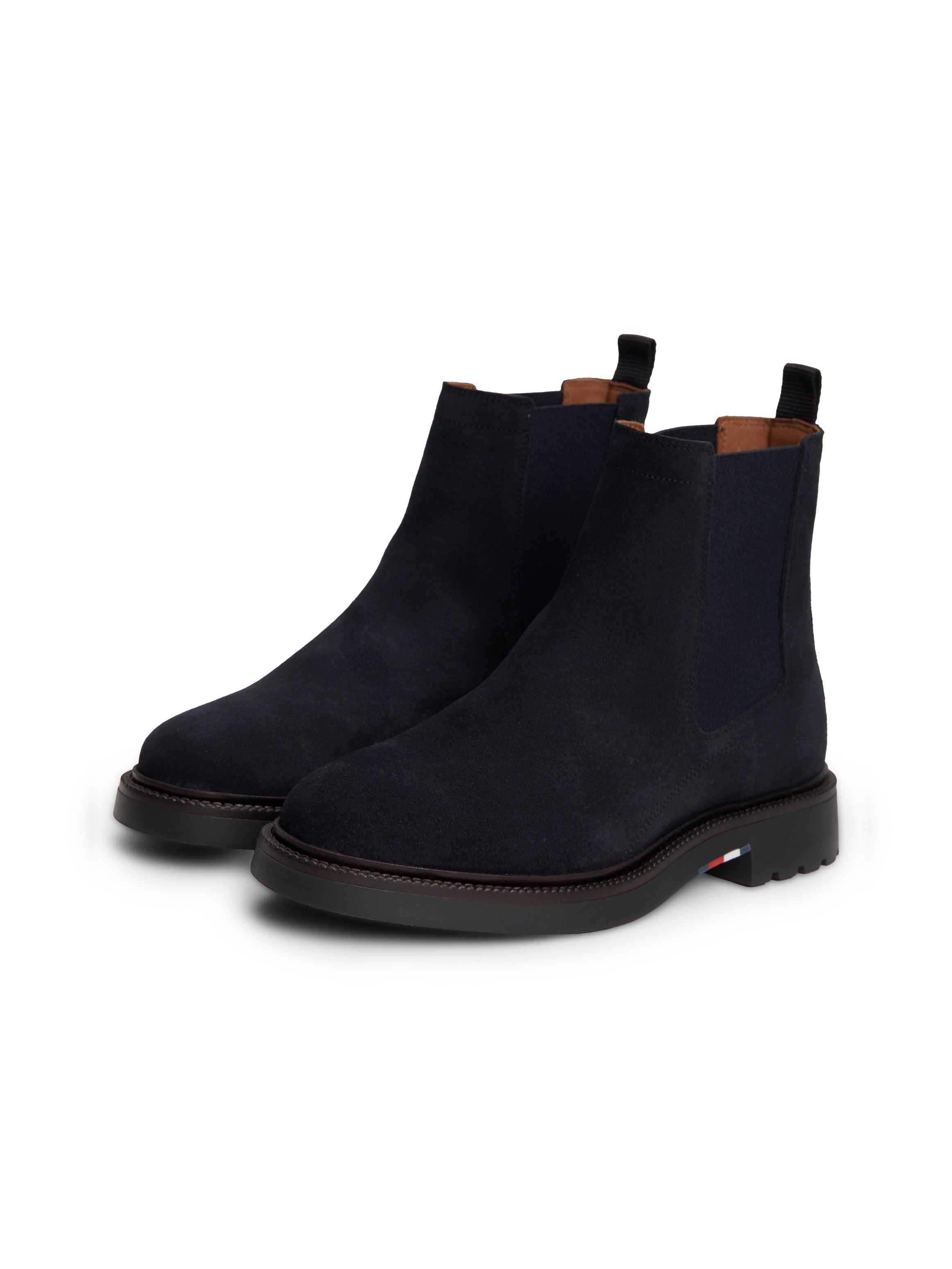 Tommy Hilfiger Chelseaboots "CORPORATE CASUAL SUEDE CHELSEA" Blockabsatz, Stiefelette mit praktischer Anziehlasche