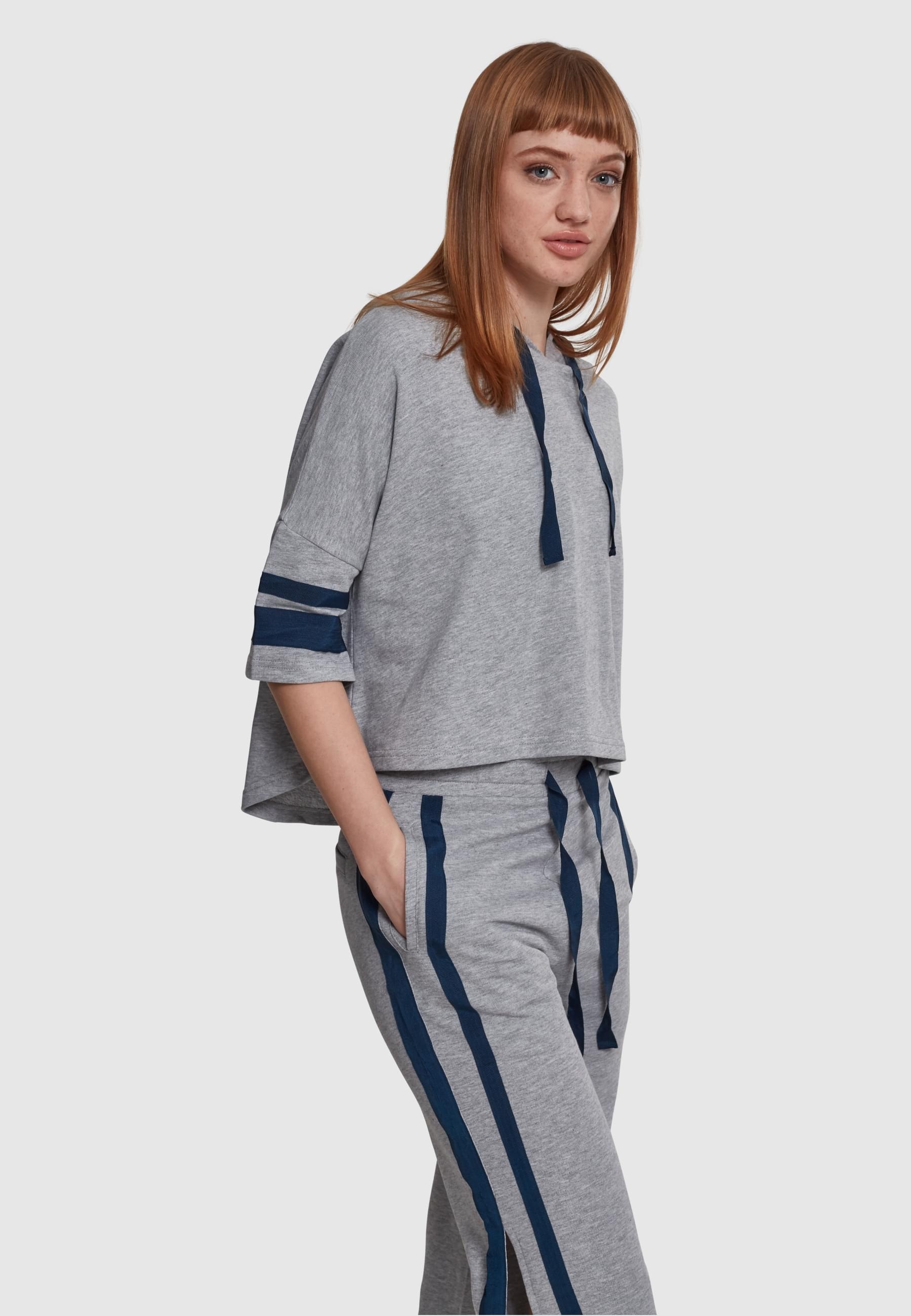 URBAN CLASSICS Rundhalspullover »Urban Classics Damen Ladies Taped Short Sleeve Hoody«