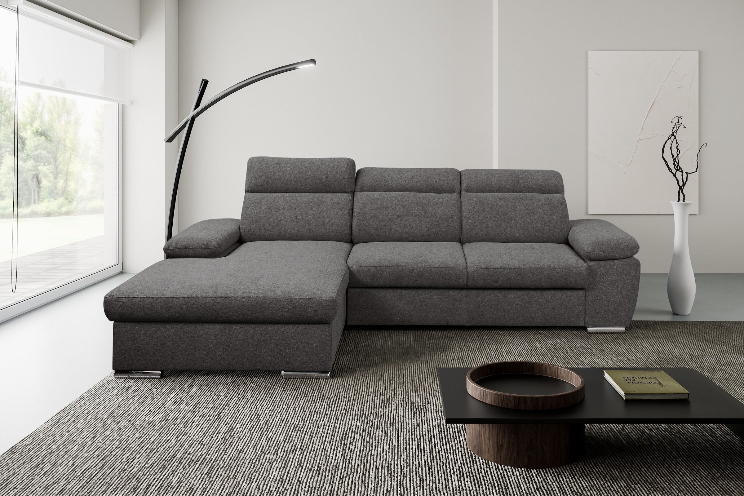 WERK2 Ecksofa "Palma 282 x 185 cm modern und bequem" Strukturstoff, L-Form, XXL, Schlaffunktion, Bettkasten