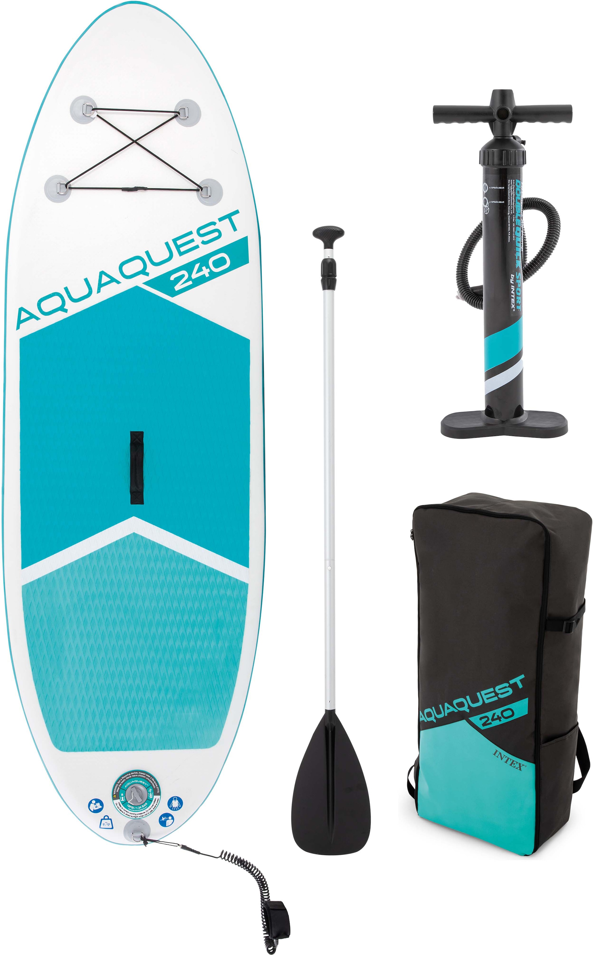 Intex SUP-Board "AQUA QUEST 240", (Set, 3 tlg., mit Paddel, Pumpe und Transportrucksack)