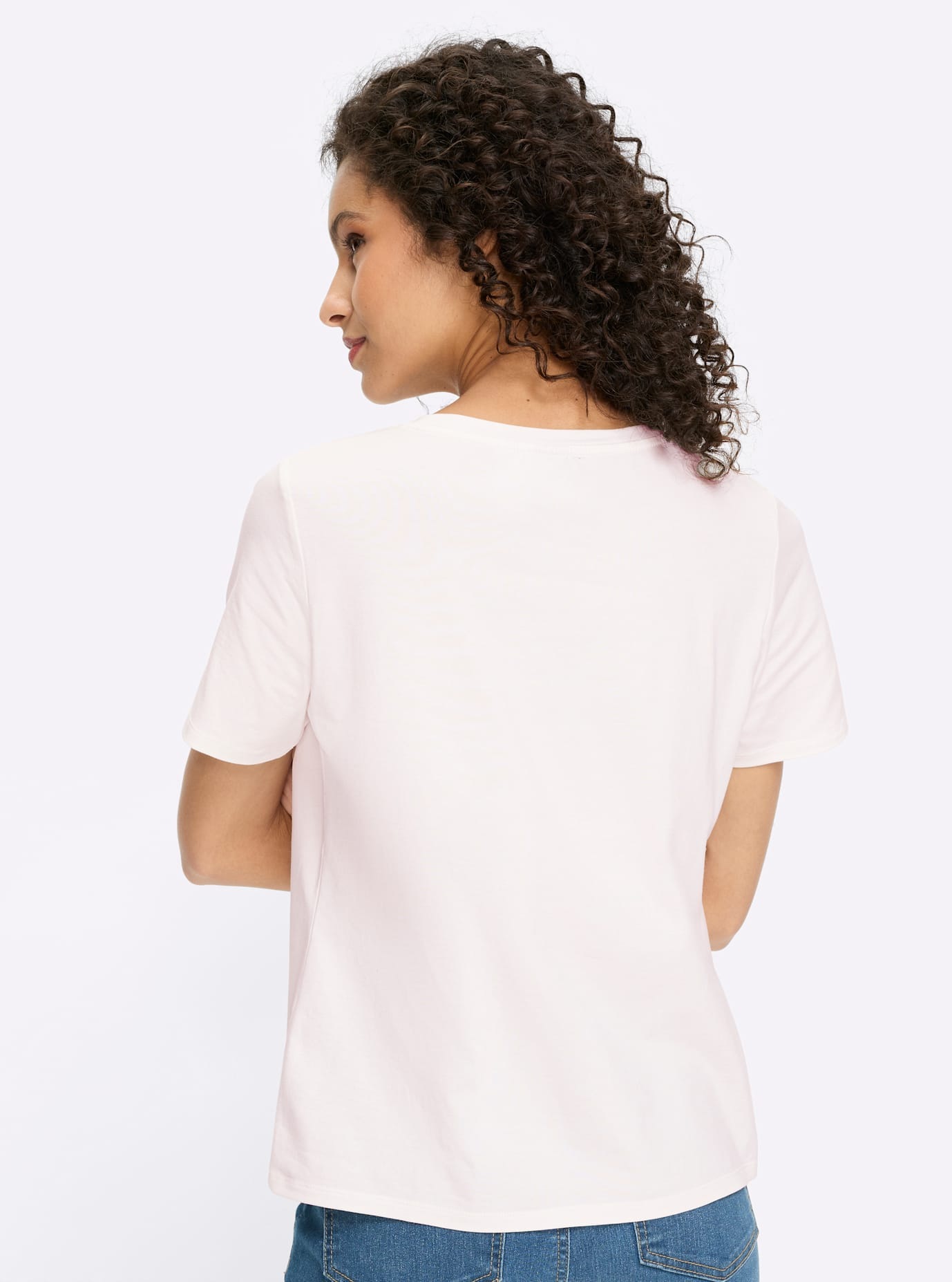 T-Shirt HEINE "T-Shirt", Damen, Gr. 38, ecru, 95% Baumwolle, 5% Elasthan, gemustert, unifarben, Rundhals, Shirts T-Shirt 2