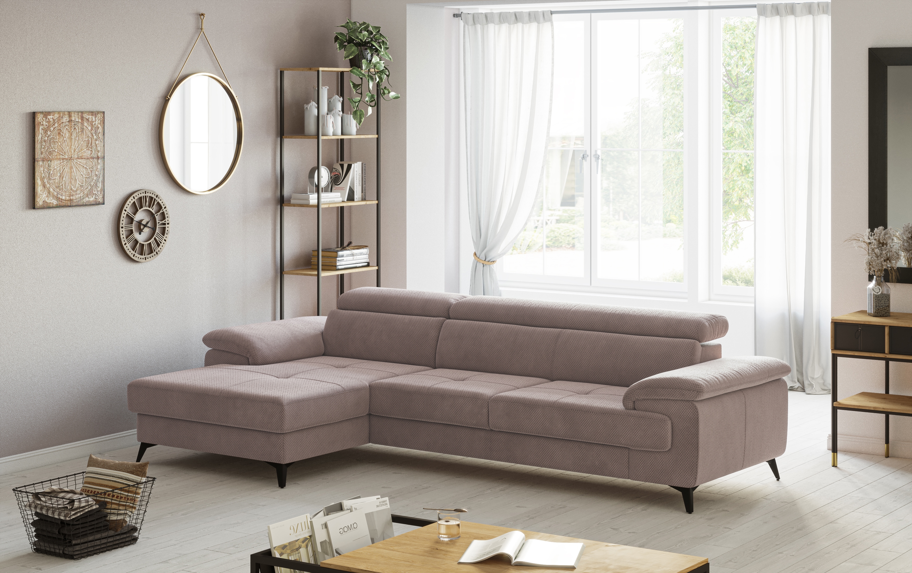OTTO home Ecksofa "Astra L-Form, B: 300 cm, inkl. Kopfteilverstellung" opt. Schlaffunktion + XL-Bettkasten, LF:222x124cm, Wellenunterfederung