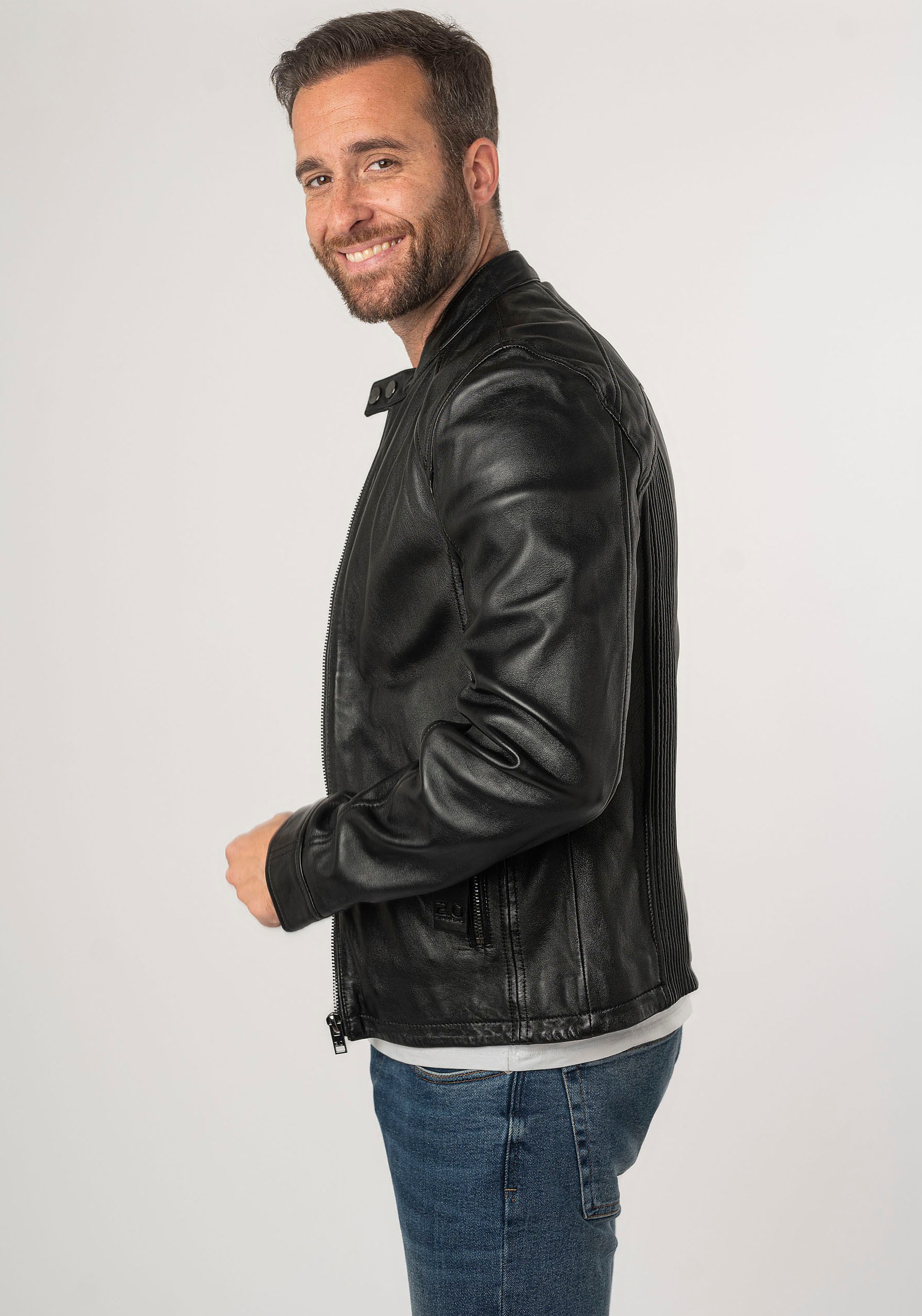 Mauritius Lederjacke »2Mtoji SF«, mit Reißverschluss, Zipperdetail, STehkragen Ziernähte