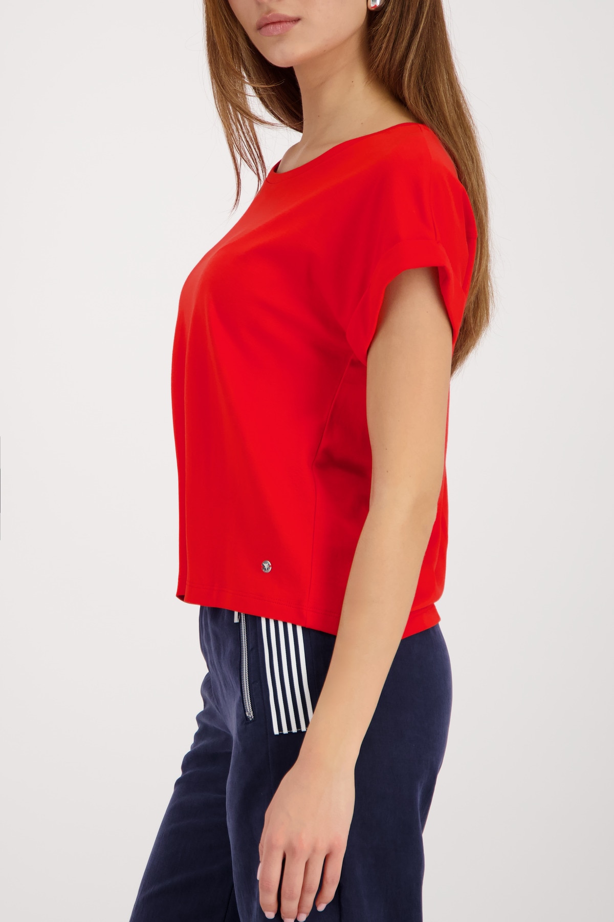 Monari T-Shirt »Pima uni« Rundhalsausschnitt, reine Baumwolle, Kurzarm mit Aufschlag