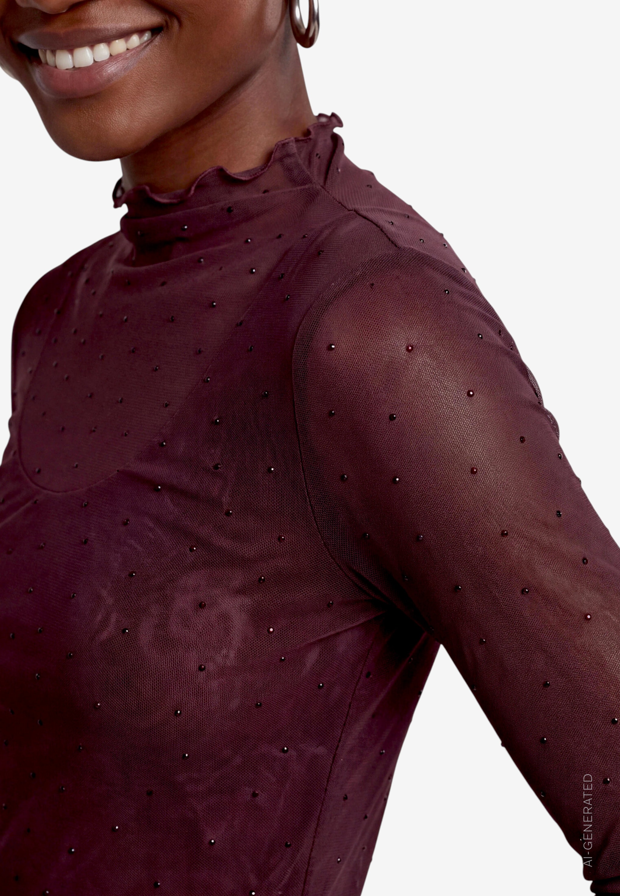 Zero Langarmshirt Mesh-Shirt mit Glitzersteinen / Transparent