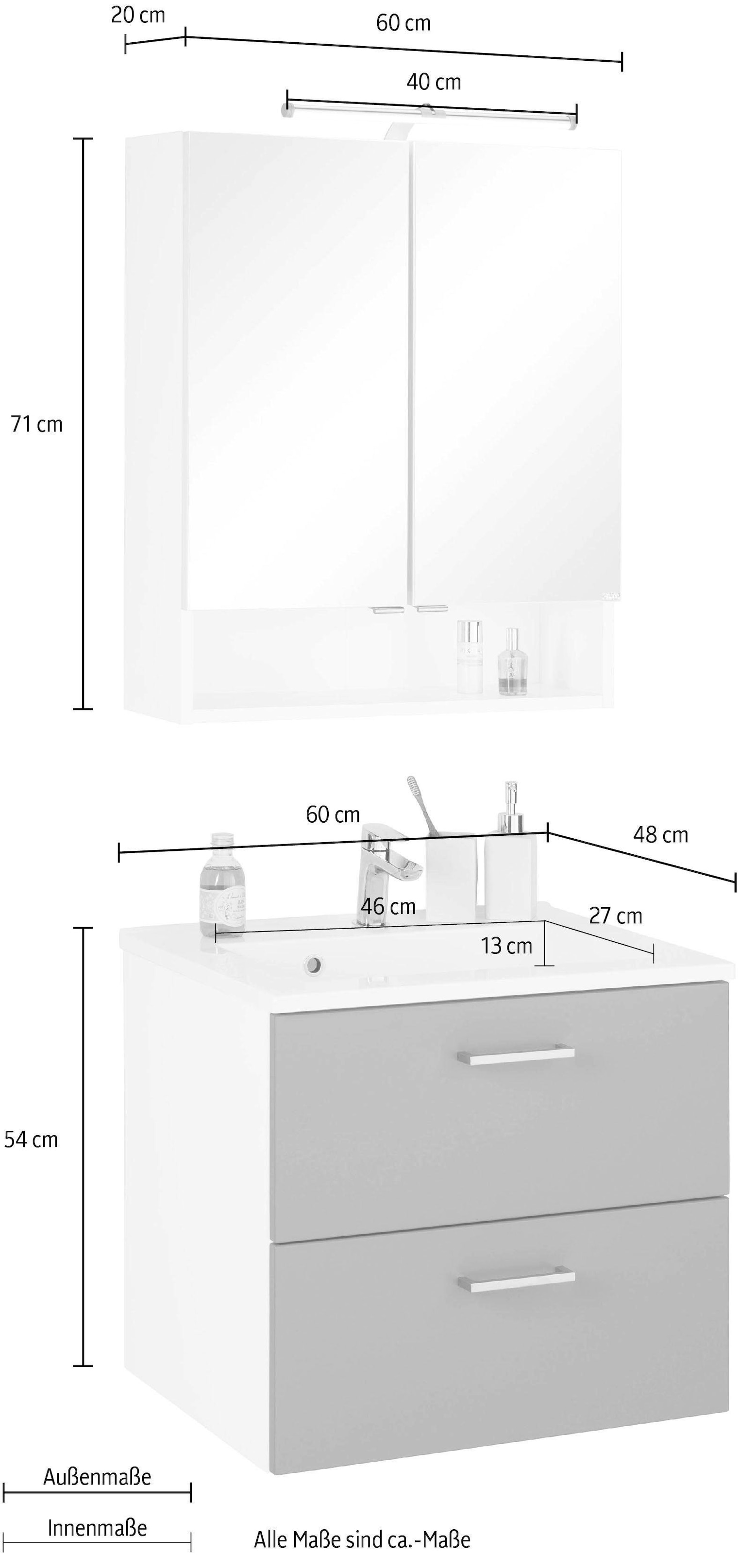 welltime Badmöbel-Set »Ribera«, (2 St.), Spiegelschrank Breite 60 cm, Waschtisch
