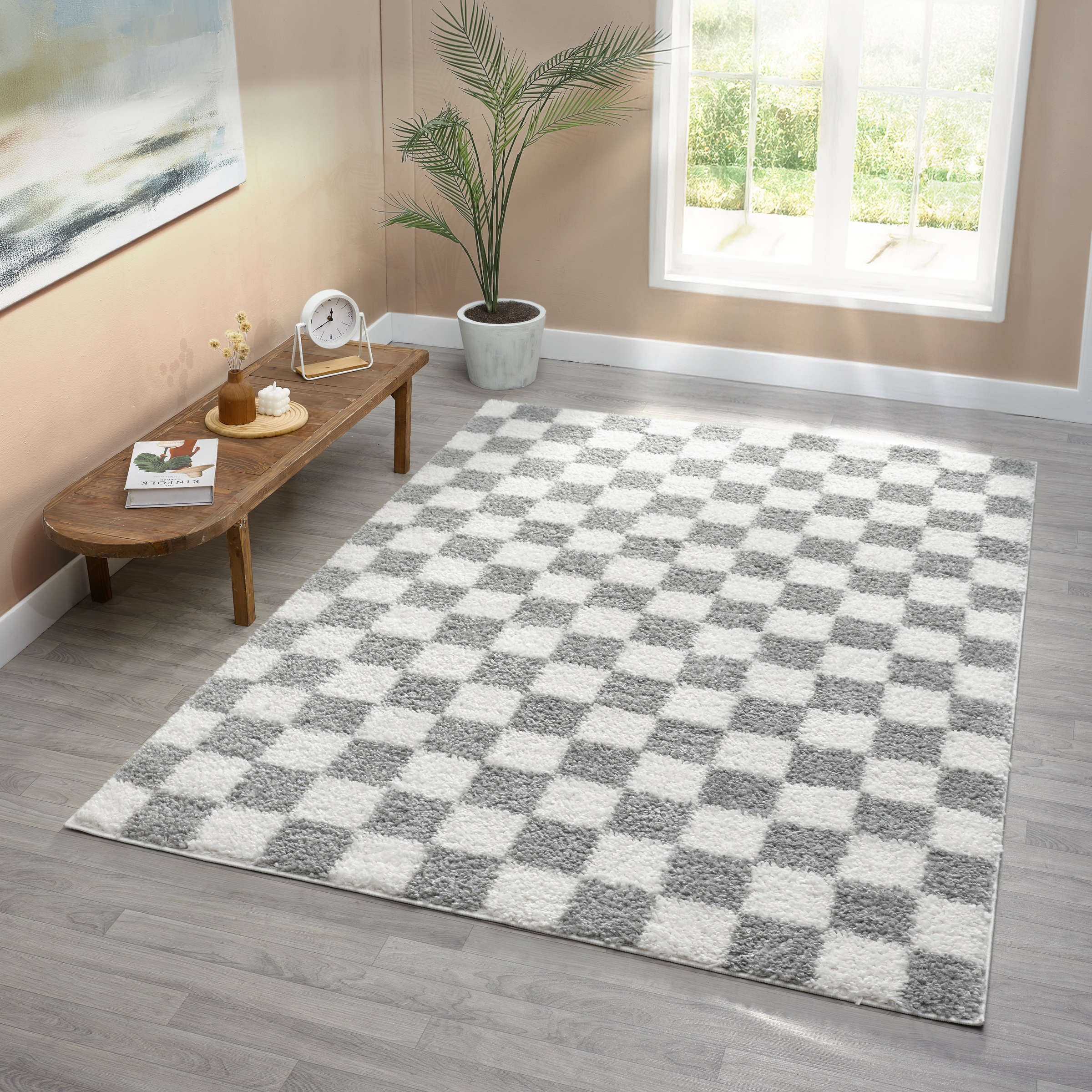 OTTO home Hochflor-Teppich »Kiiki, Karo-Muster« rechteckig 30 mm Höhe Kariert, auffälliges Schachbrettmuster, Wohnzimmer, Schlafzimmer