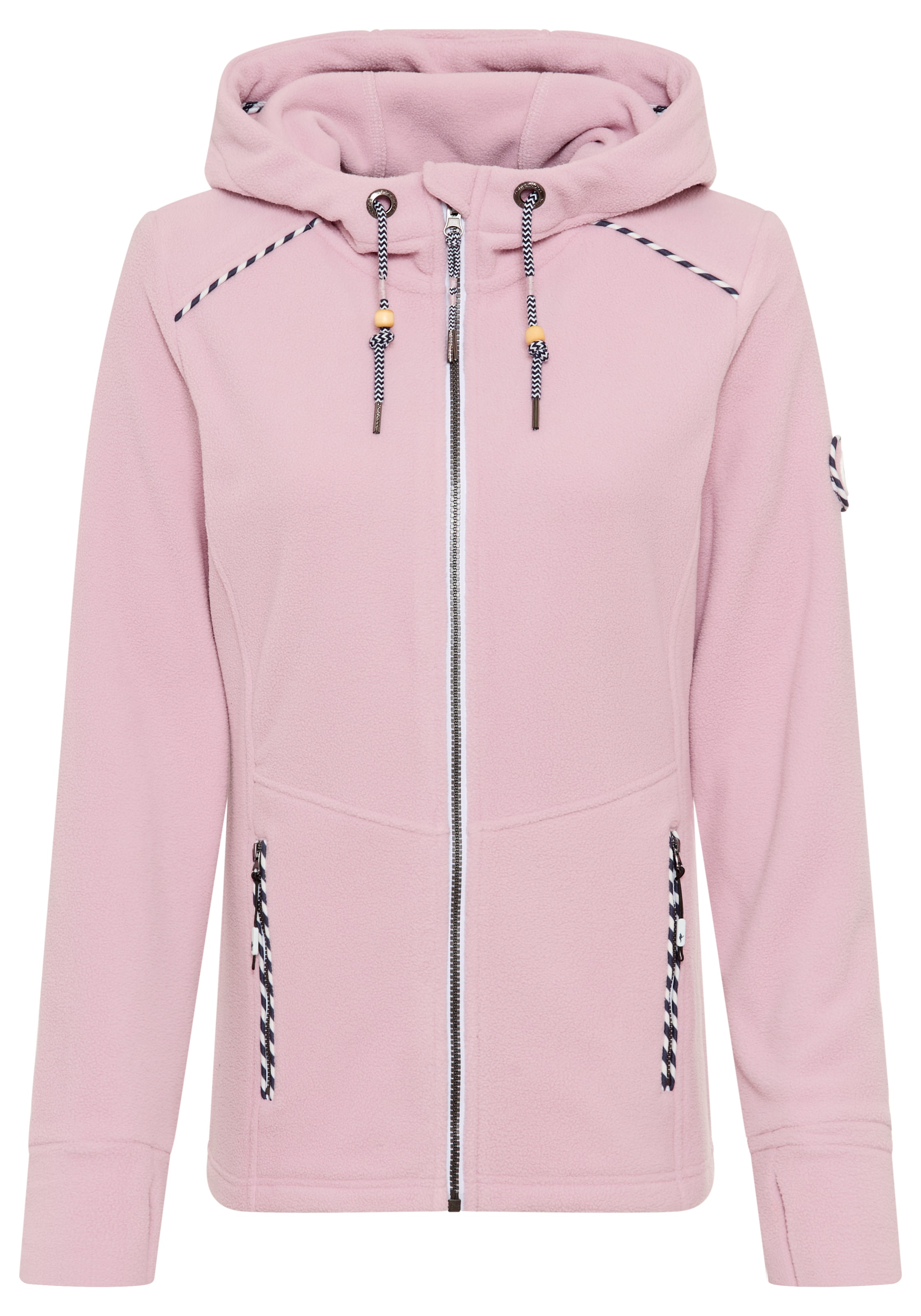 KangaROOS Fleecejacke, mit Kapuze, aus Polyester, figurbetonte Passform, mit Kapuze und Kordelzug