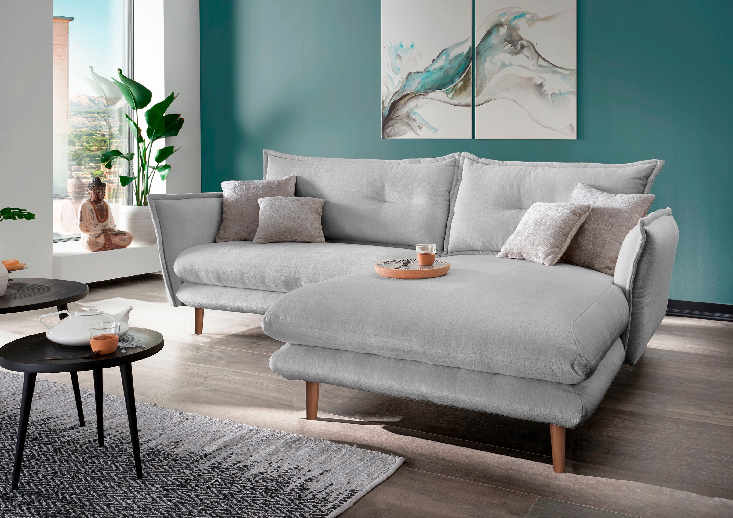 Home affaire Ecksofa "Levke, 255 x 180 cm, modern und bequem" zwei verschiedene Fußfarben wählbar