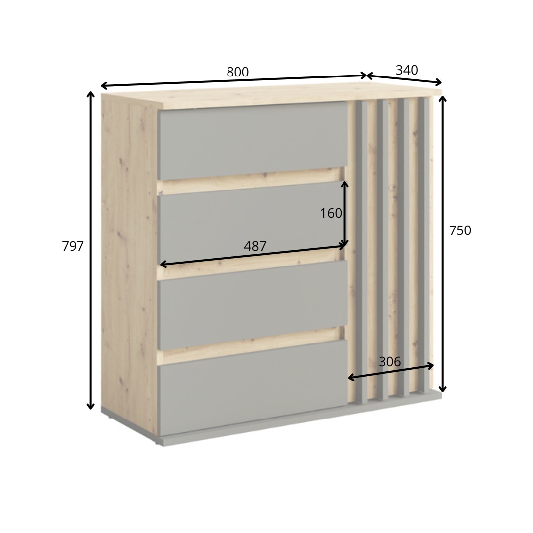 Home affaire Kommode »LANDUVA Sideboard mit viel Stauraum, Breite 80 cm« Schrank mit Schubladen und 1 Tür, Lamellen Design