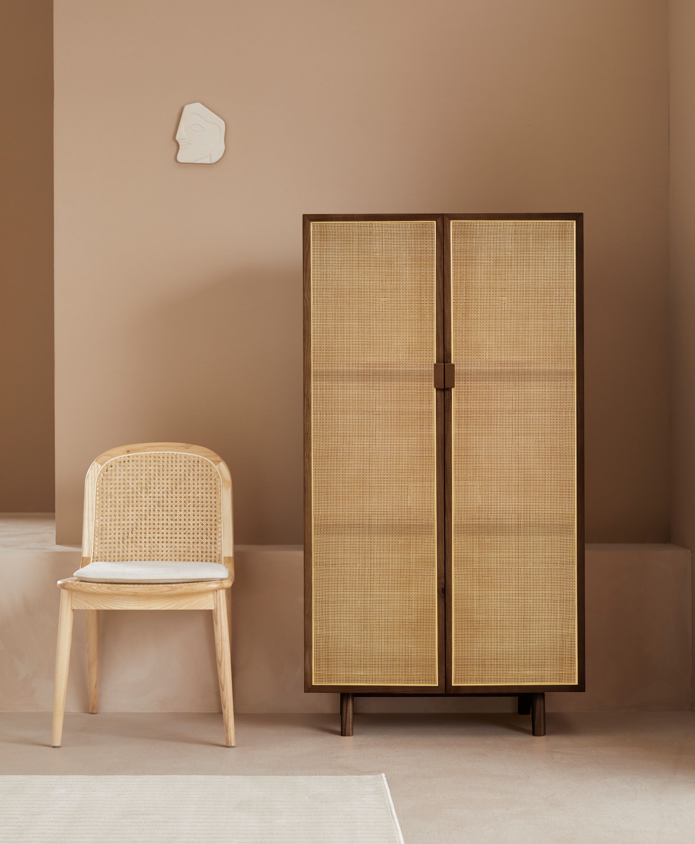 LeGer Home by Lena Gercke Highboard »Lina« Mit Rattan Einsatz, 3 Innenfächer, teilmassiv