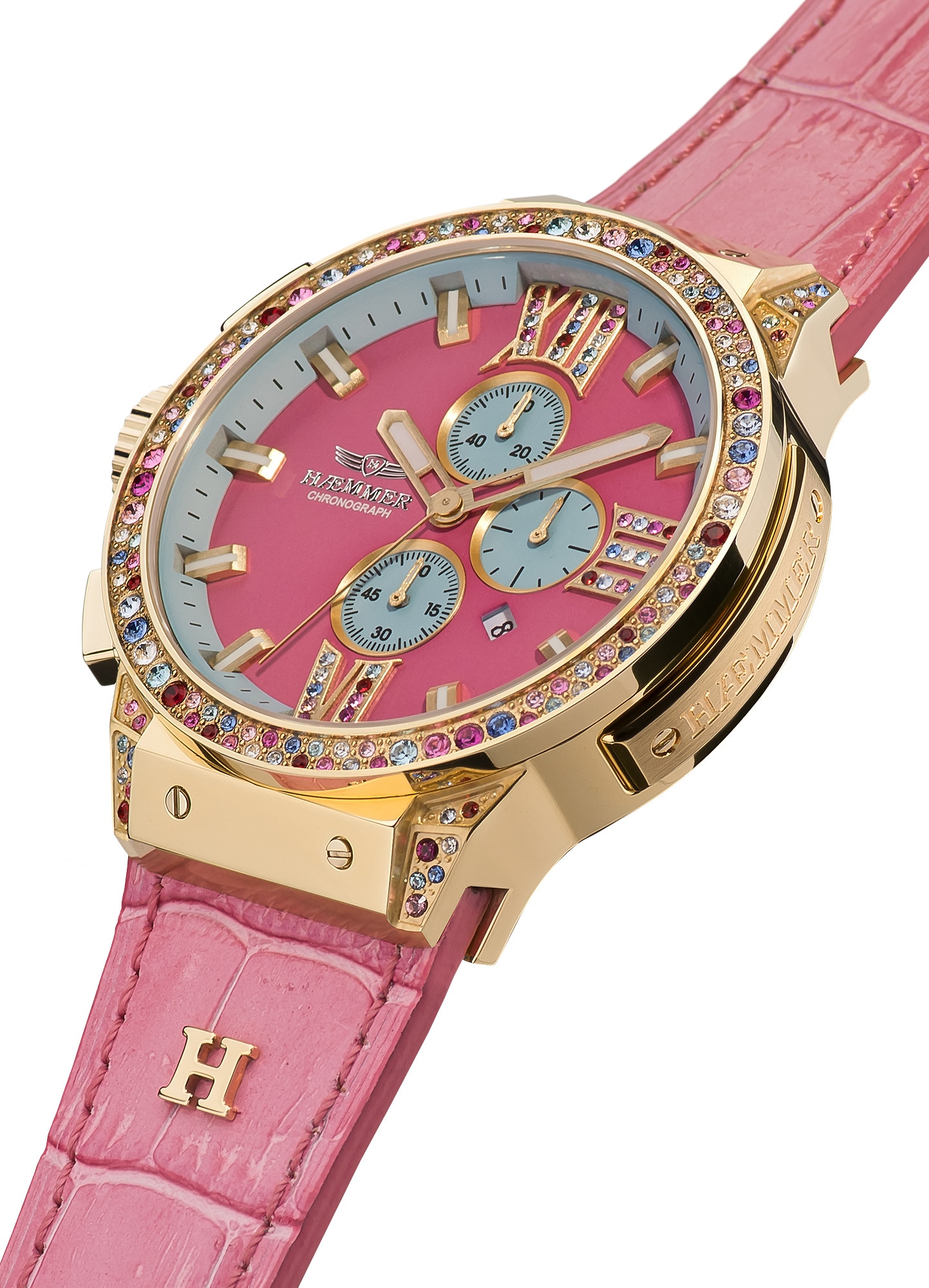 HAEMMER GERMANY Chronograph »EMINENT«, Quarzuhr, Damenuhr, Datum, Stoppfunktion, Saphirglas, Lederarmband