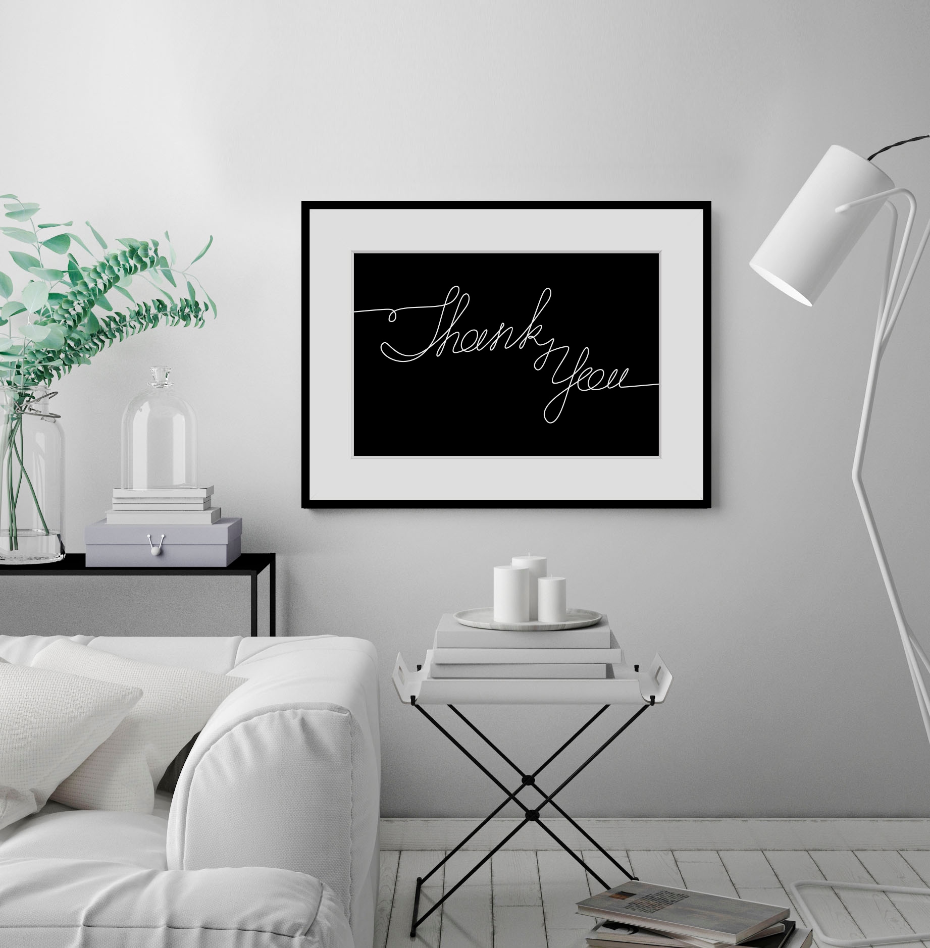 queence Bild »Danke«, Schwarz-Weiß-Schriftzug, (1 St.), HD Premium Poster-Druck inkl. Holzrahmen