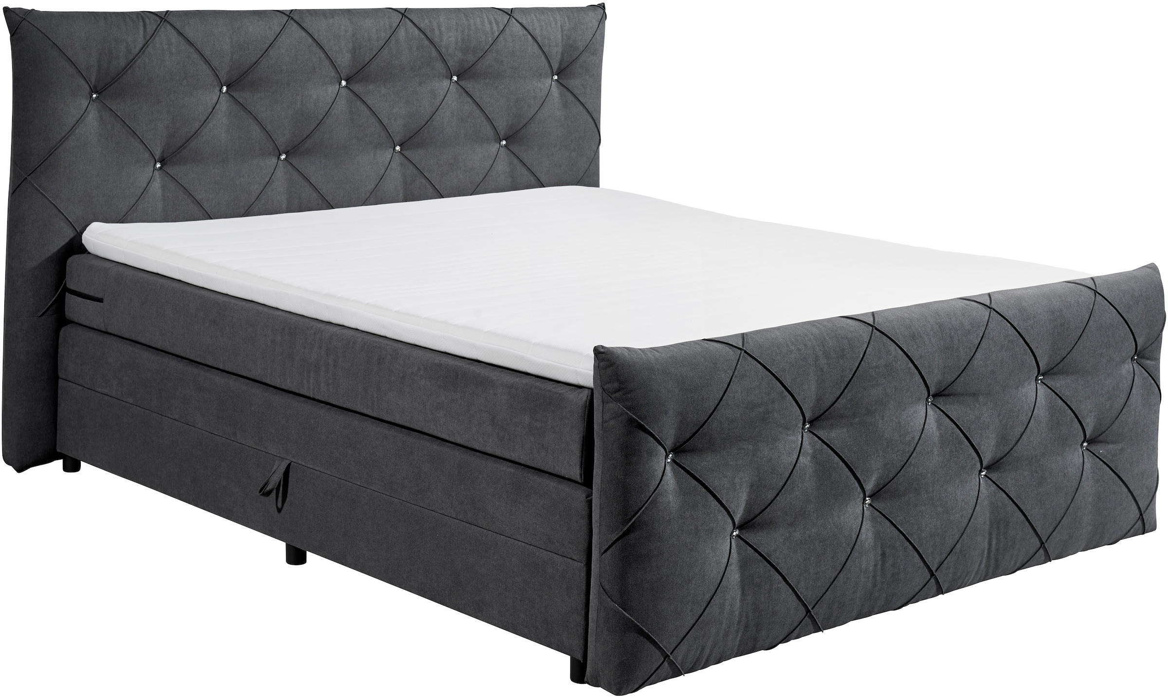 ED EXCITING DESIGN Boxspringbett »Villano«, mit Strasssteinen, Breite: 180cm, mit Bettkasten, inkl. Topper