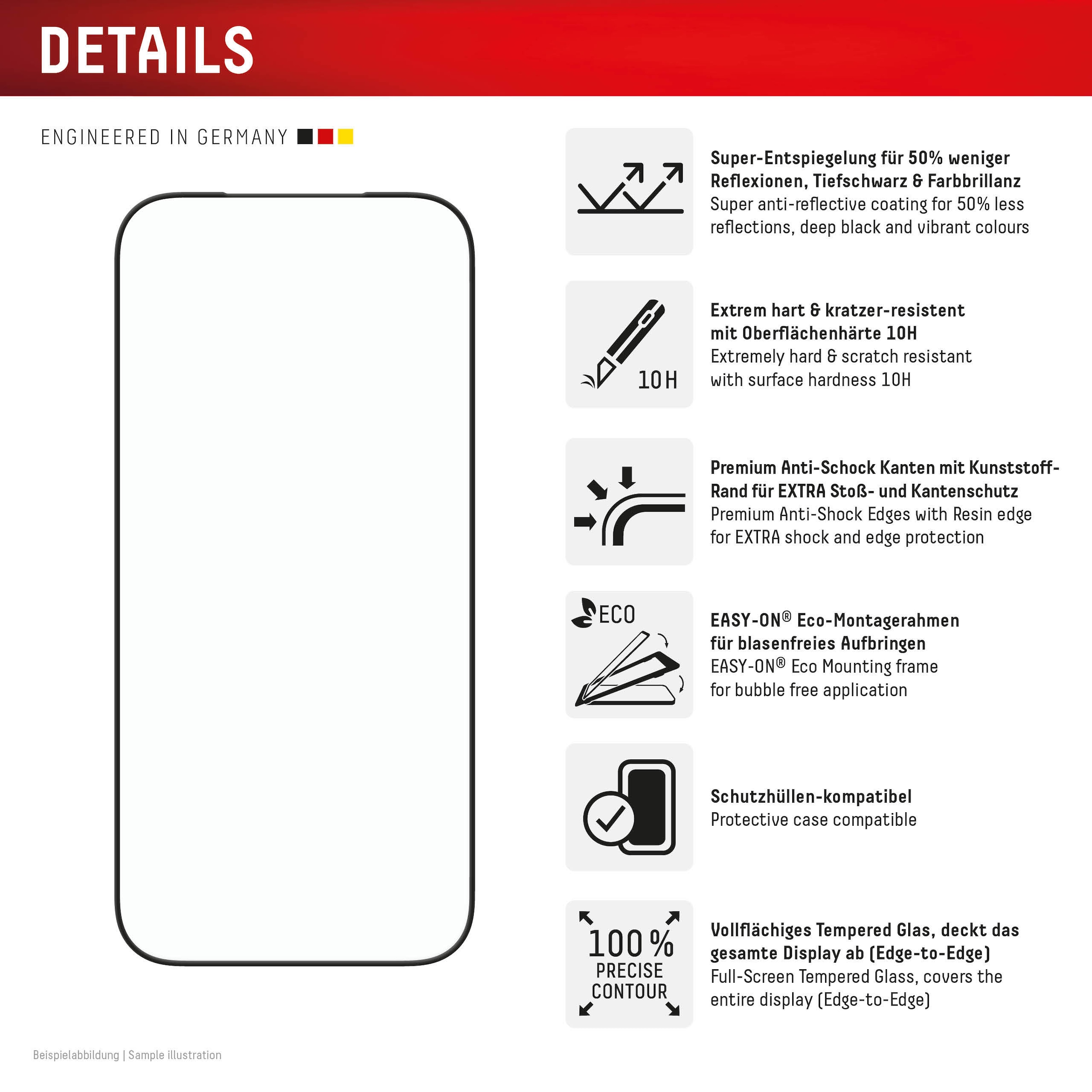 Displex Displayschutzglas »Premium Glass Screen Protector Anti-Reflex« für Apple iPhone 17 Pro Displayschutzfolie, Schutzfolie, Bildschirmschutz, kratz- & stoßfest