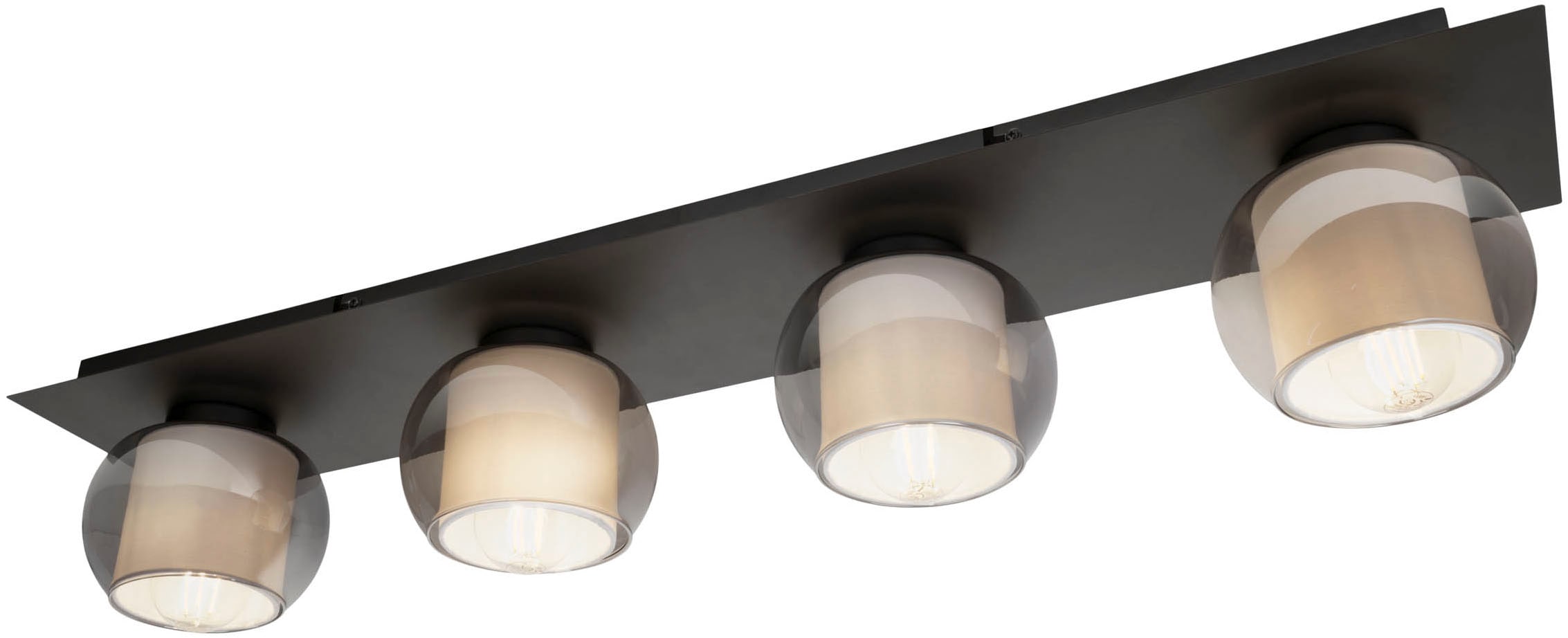 OTTO home Deckenleuchte »Tanissa« E27 1 Stk. eckig, 4 kugelförmige Rauchglas-Schirme innen mit Stoff, 4x E27 exkl.