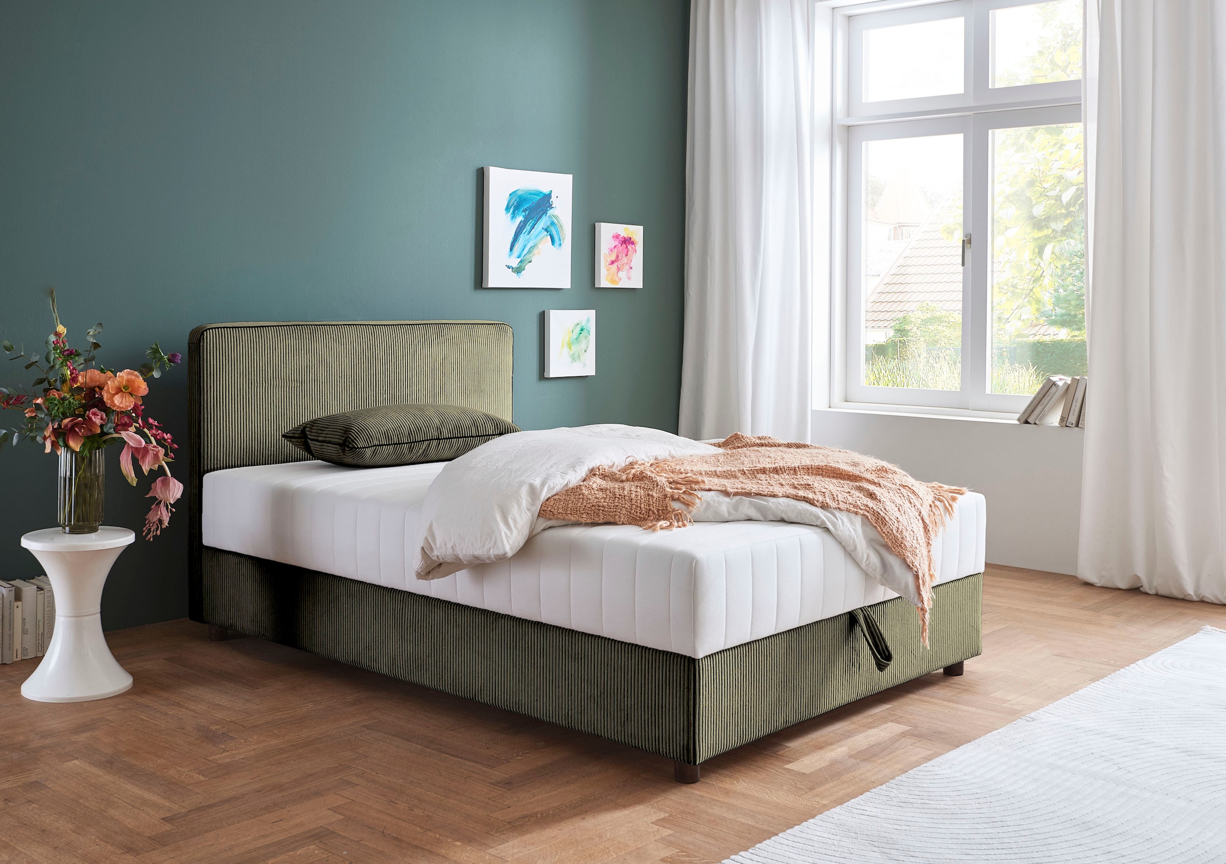 ATLANTIC home collection Bett »Corinna«, Boxbett inkl. Stauraum, Cord, erhältlich in unterschiedlichen Breiten