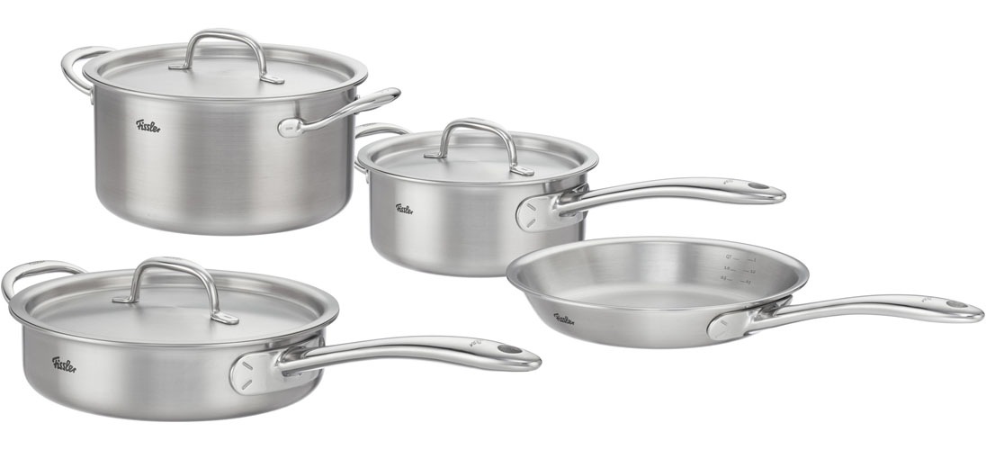 Fissler Topf-Set »Fissler M5 Pro-Ply®, Edelstahl-Topfset (7-teilig)« Set, 7-teilig: Bratpfanne, Kochtopf, Sauteuse und Stielkasserolle, 7 tlg. Edelstahl 18/10