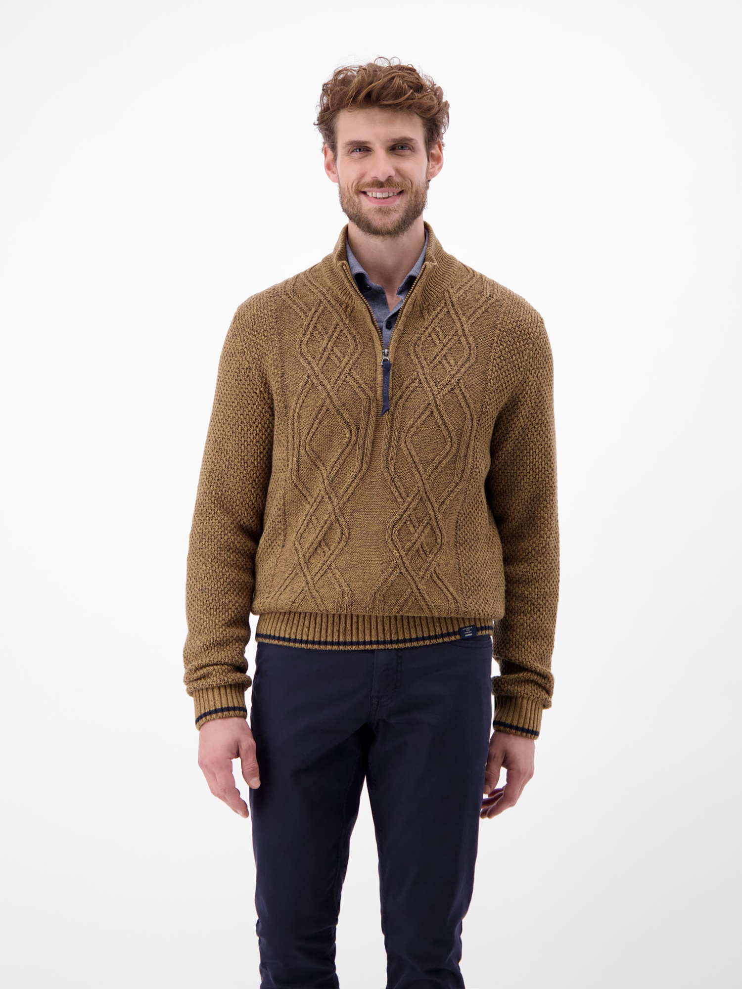 LERROS Strickpullover "LERROS Strickpullover mit Zopfmuster und Troyerkrage günstig online kaufen