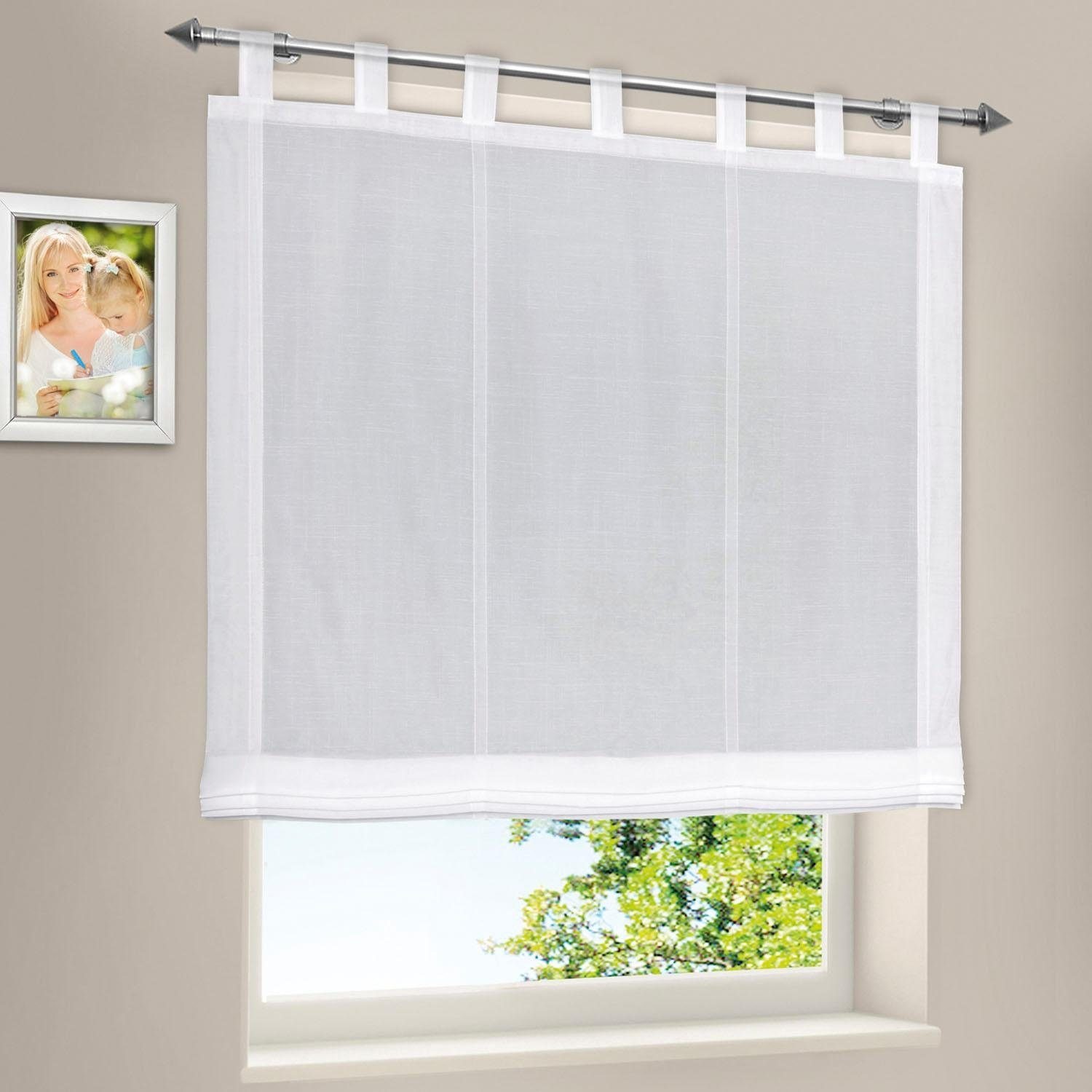 Thumbnail - Gerster Raffrollo "Barnd" mit Schlaufen freihängend Schlaufenrollo BARND, Halbtransparent