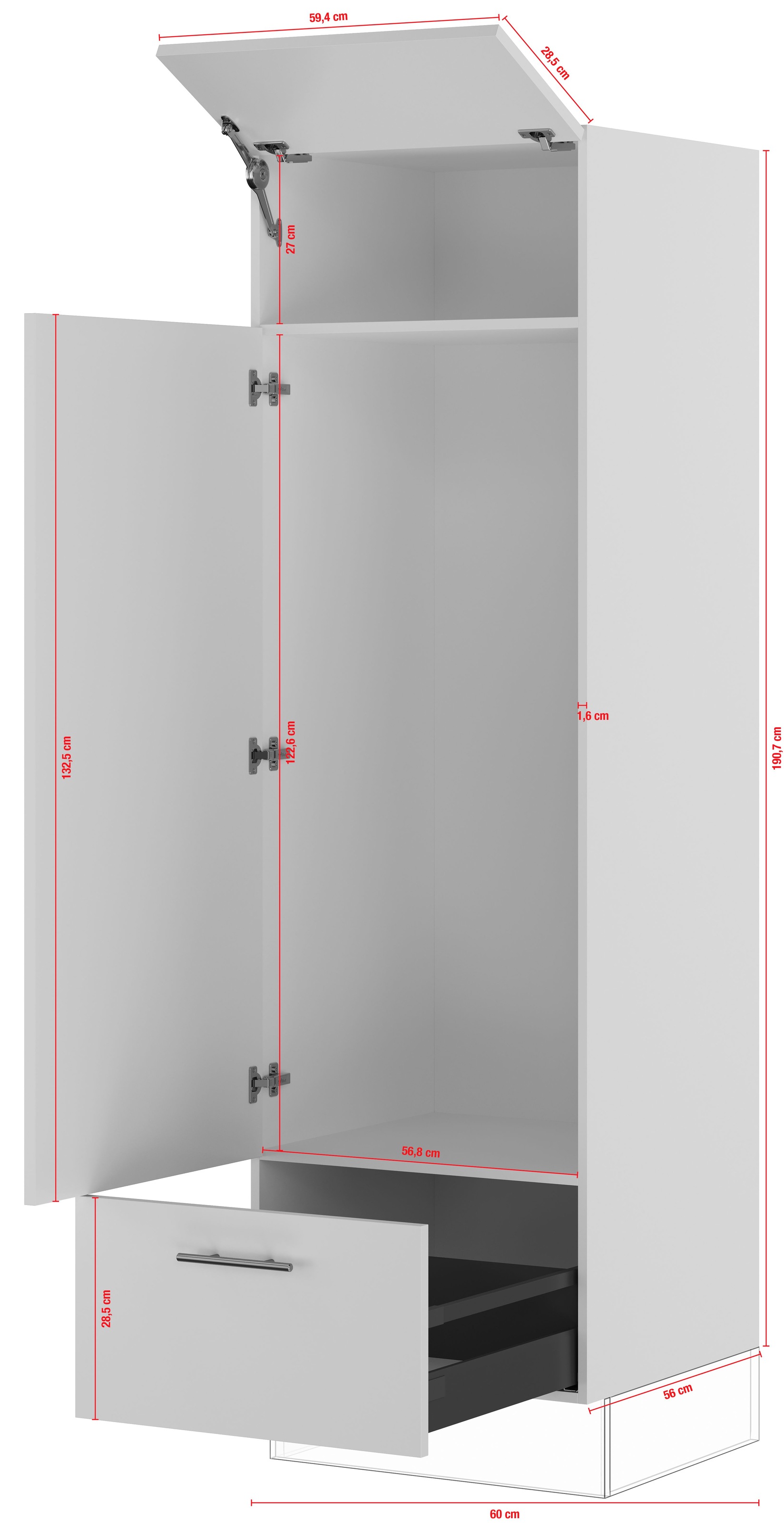 IMPULS KÜCHEN Kühlumbauschrank »"Prag", Breite/Höhe: 60/190,7 cm, mit Soft-Close«, vormontiert, mit Klapptür, mit Drehtür