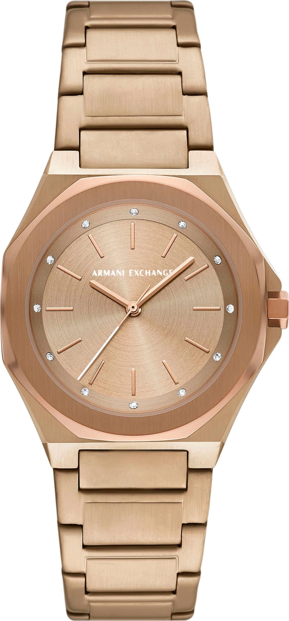 ARMANI EXCHANGE Quarzuhr, Armbanduhr, Damenuhr, Edelstahlarmband, analog, Glassteine