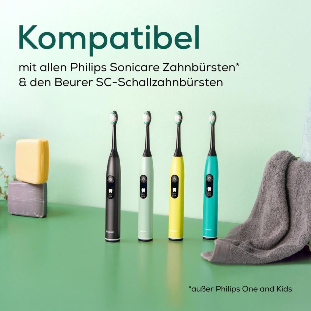 BEURER Aufsteckbürsten »SC Bürstenköpfe mit Indikatorborsten Premium Plaque Eraser«, (4 Stück), Schalltechnologie für schonende und gründliche Zahnpflege