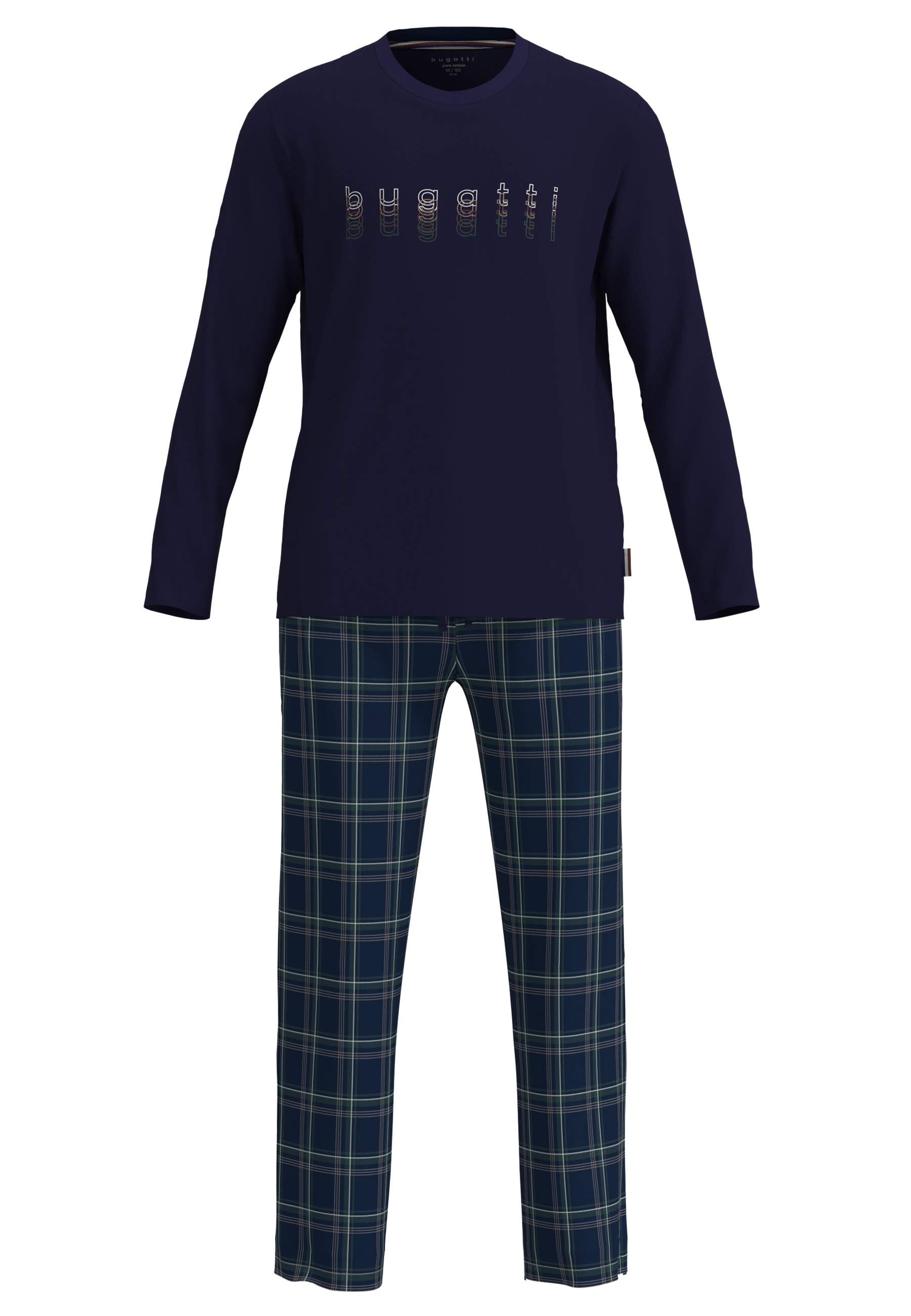 bugatti Pyjama Langarm, Rundhalsausschnitt, mit Logo, kariert, Baumwolle