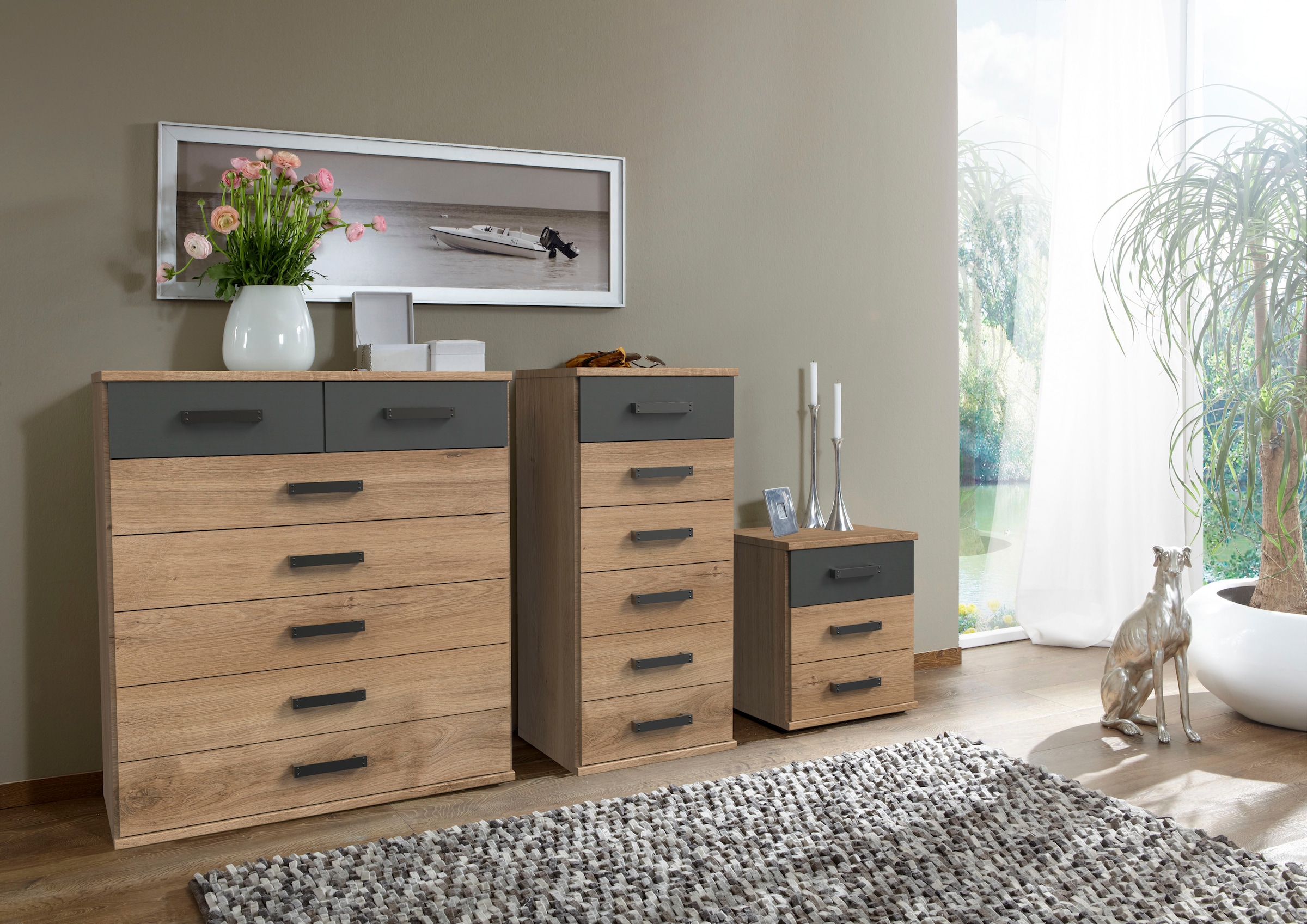 Wimex Schubkastenkommode »Cork, Hochkommode, Highboard 91/40/103cm, Made in Germany«, industrial Design, rustikaler Look, 7 Schubladen