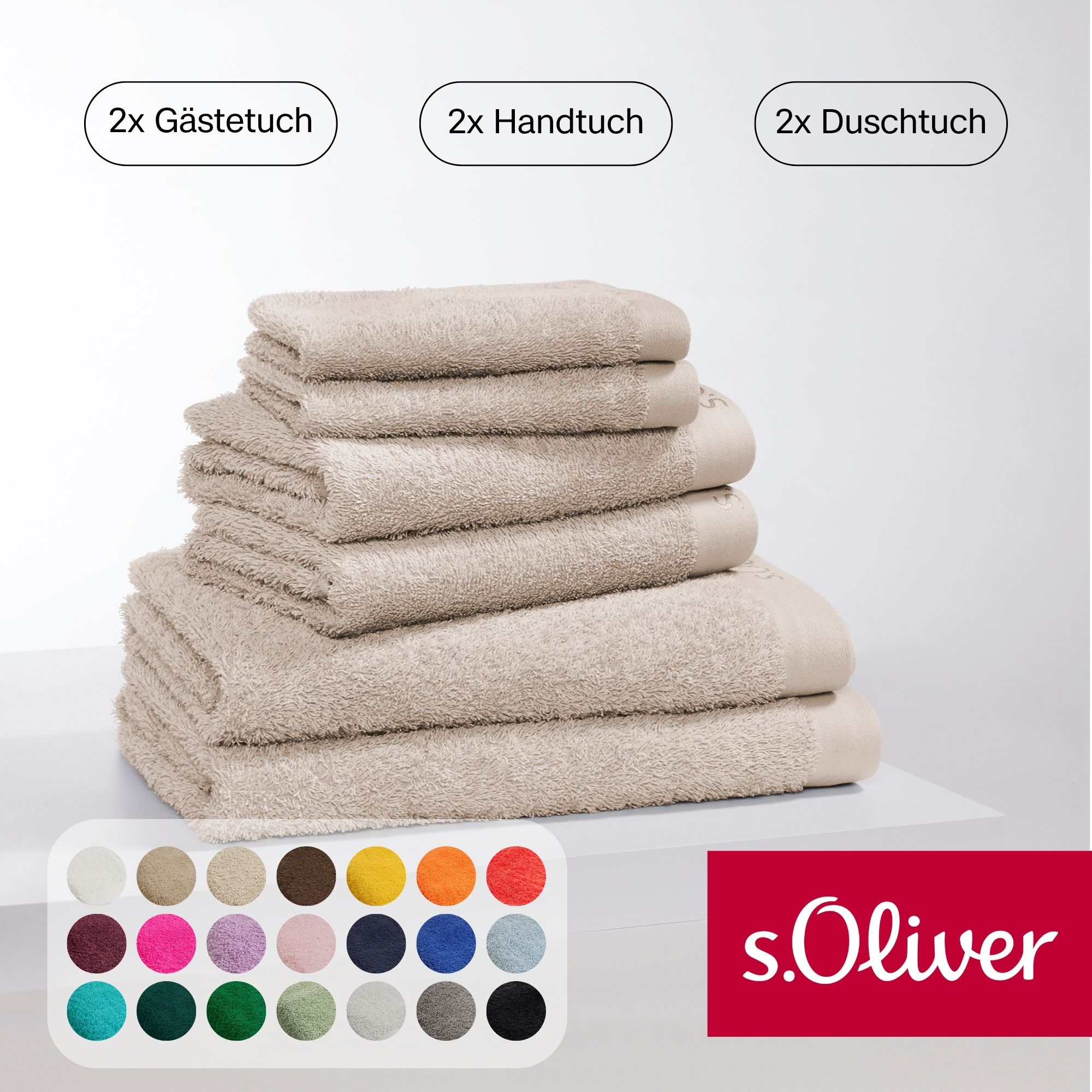 s.Oliver Handtuch Set "s.Oliver, Premium Qualität, 600 gr/m²" Set 6 Stk. Walkfrottier 2 Gästetücher 30x50, 2 Handtücher 50x100, 2 Duschtücher 70x140