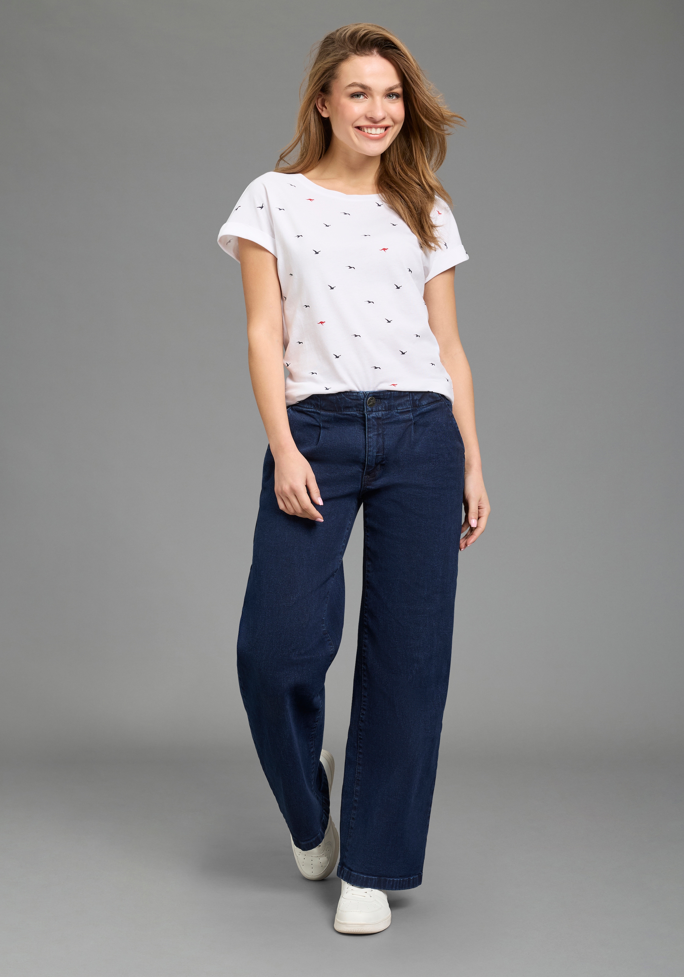 KangaROOS Print-Shirt kurzärmelig,  figurumspielend,  mit Print,  mit Rundhalsausschnitt