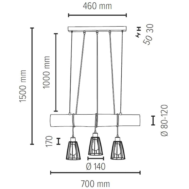 SPOT Light Pendelleuchte »TRABO SHORT«, 3 flammig-flammig, Hängeleuchte,  Holzbalken aus massivem Kiefernholz, Holz grau gebeizt | BAUR