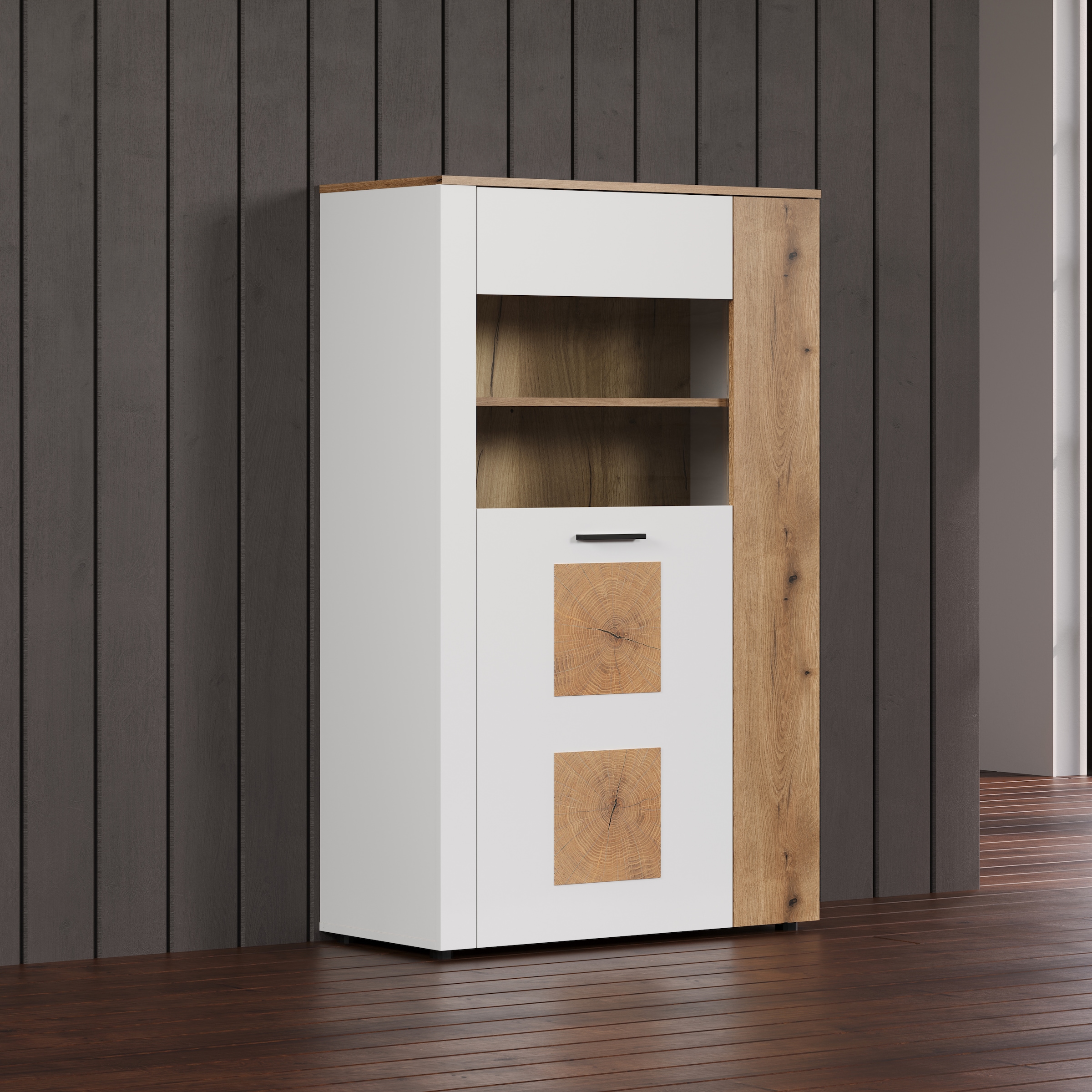 INOSIGN Standvitrine "Linz" 1 Stk. tlg. Stauraumvitrine mit eleganten Hirnh günstig online kaufen