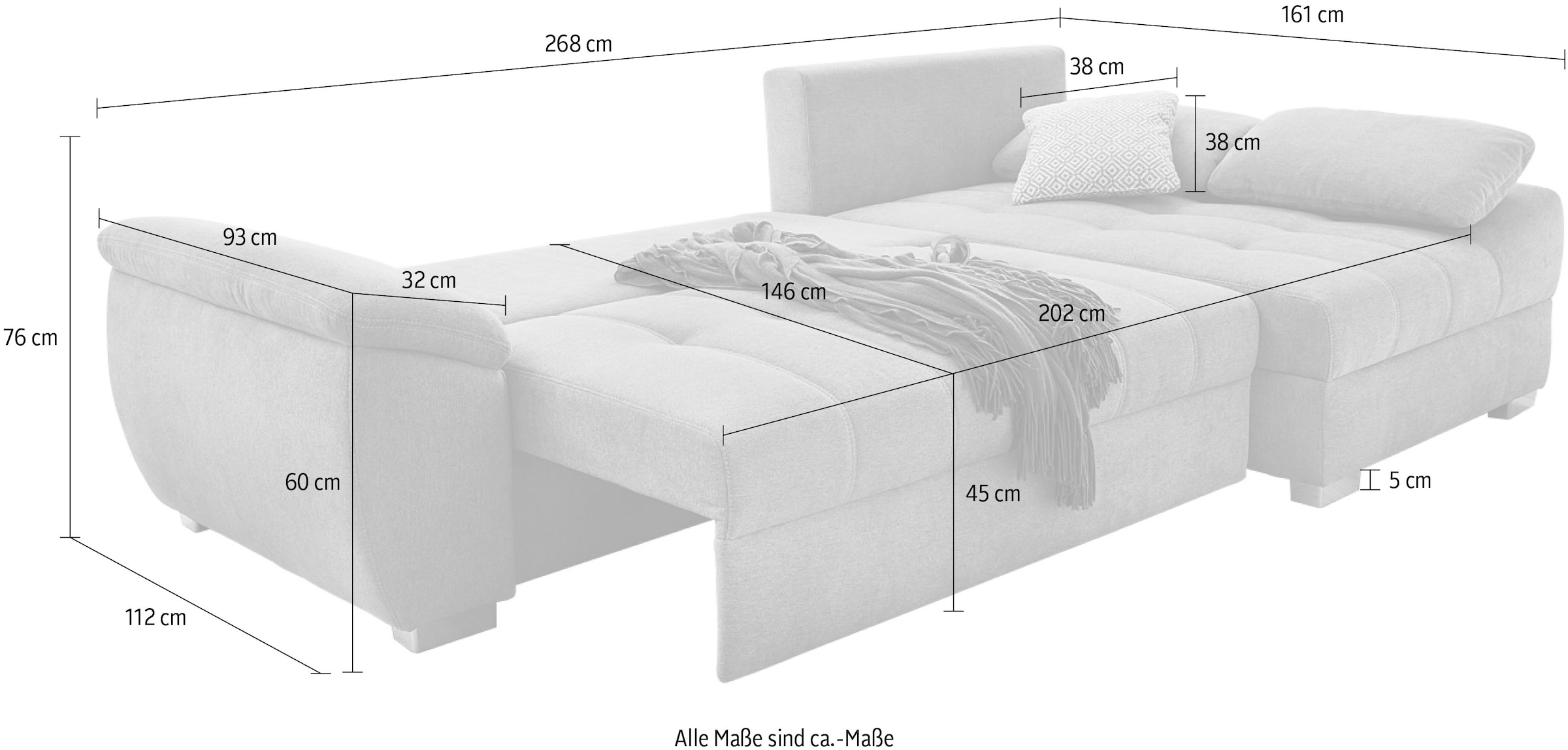 Jockenhöfer Gruppe Ecksofa »Alster L-Form«, mit Bettfunktion und Bettkasten, Ottomane links oder rechts montierbar