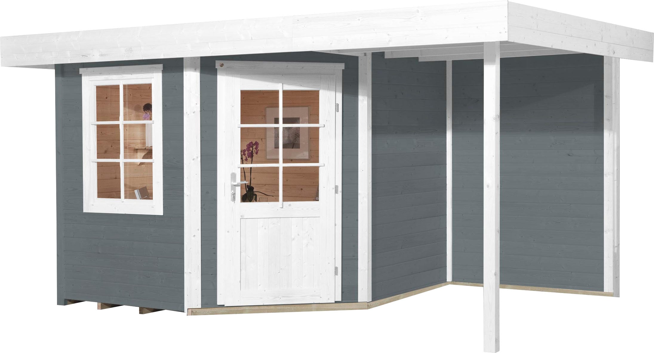weka 1100000002199 "Designhaus 213 Plus" mit Anbaudach und Rückwand