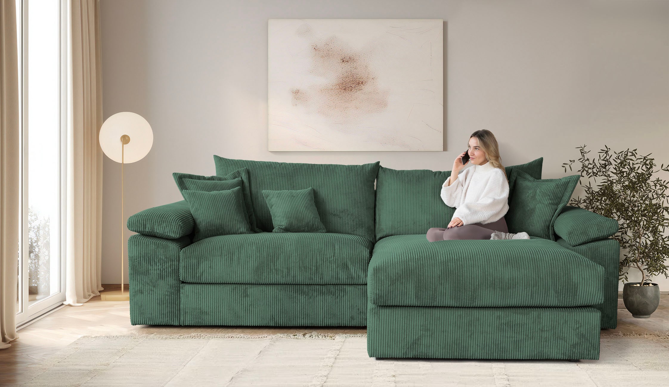OTTO home "Soft&Cosy XXL L-Form, B: 303 cm - OTTO. Verlässliche Qualität." Mega-Sofa, Cord oder Chenille-Struktur, mit Federkern & 4 Zierkissen