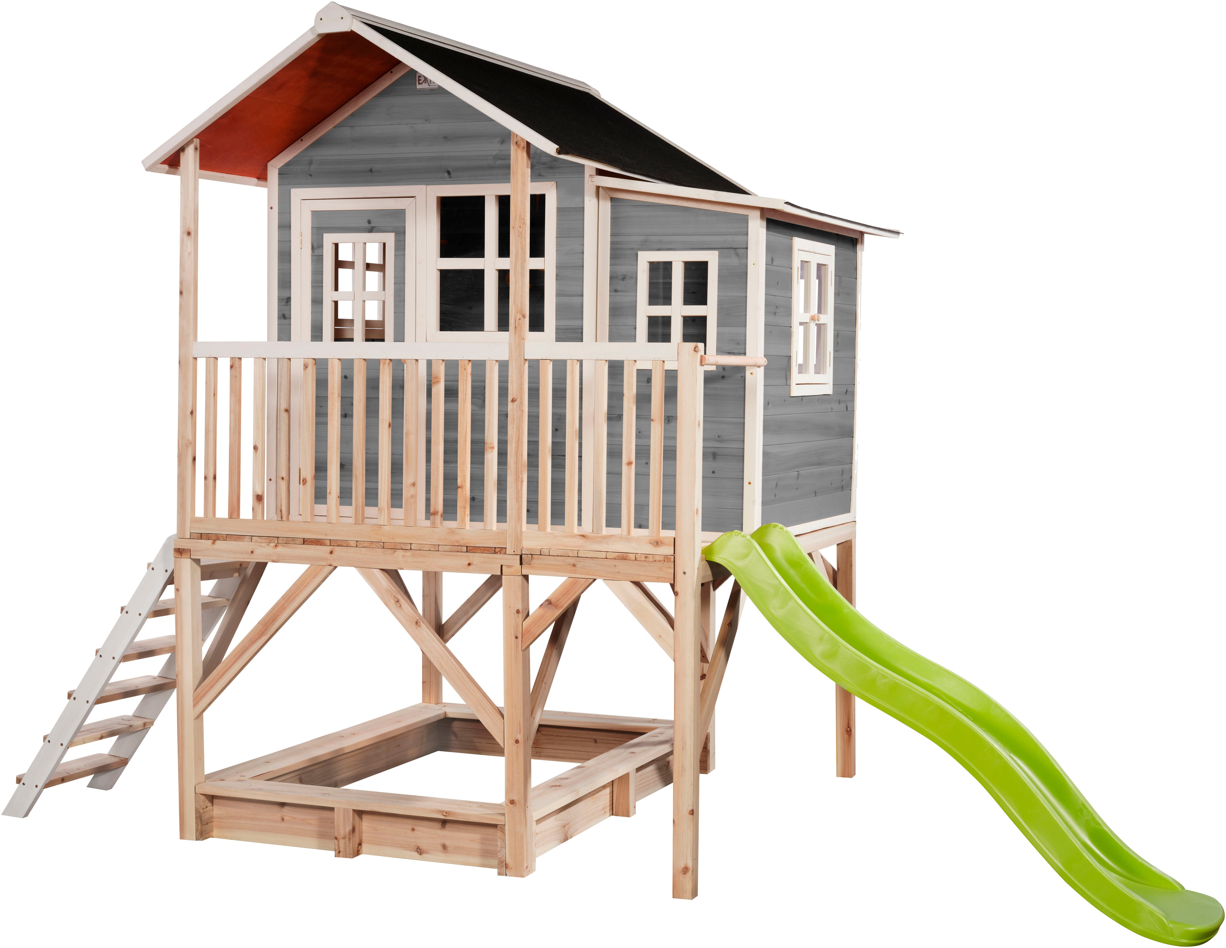 EXIT Kinder Spielhaus "Loft 550", grau, Holz, B:382cm H:253cm T:190cm, Spielhäuser, FSC - schützt Wald