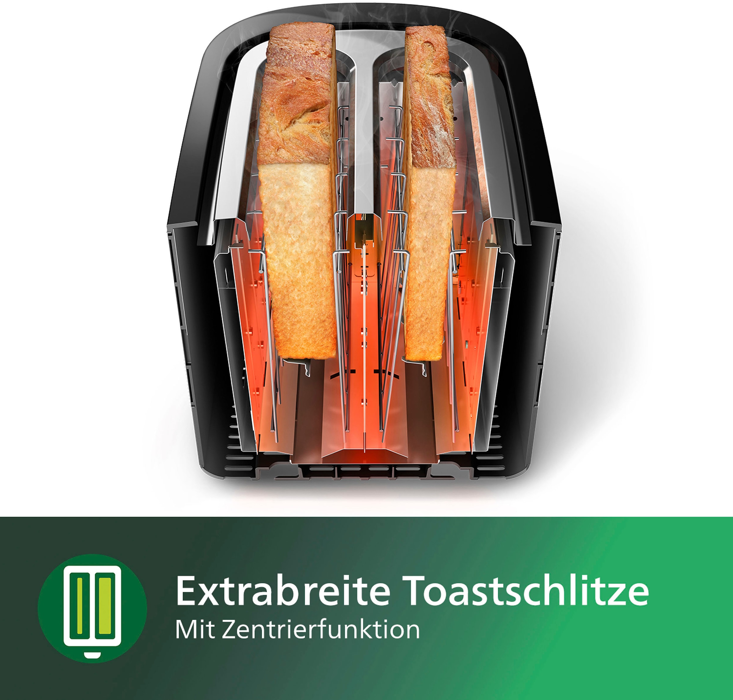 Philips Toaster »HD2637/90 Viva Collection«, 2 kurze Schlitze, für 2 Scheiben, 950 W, Brötchenaufsatz, Krümelschublade, 7 Bränungsstufen, 3 Funktionen