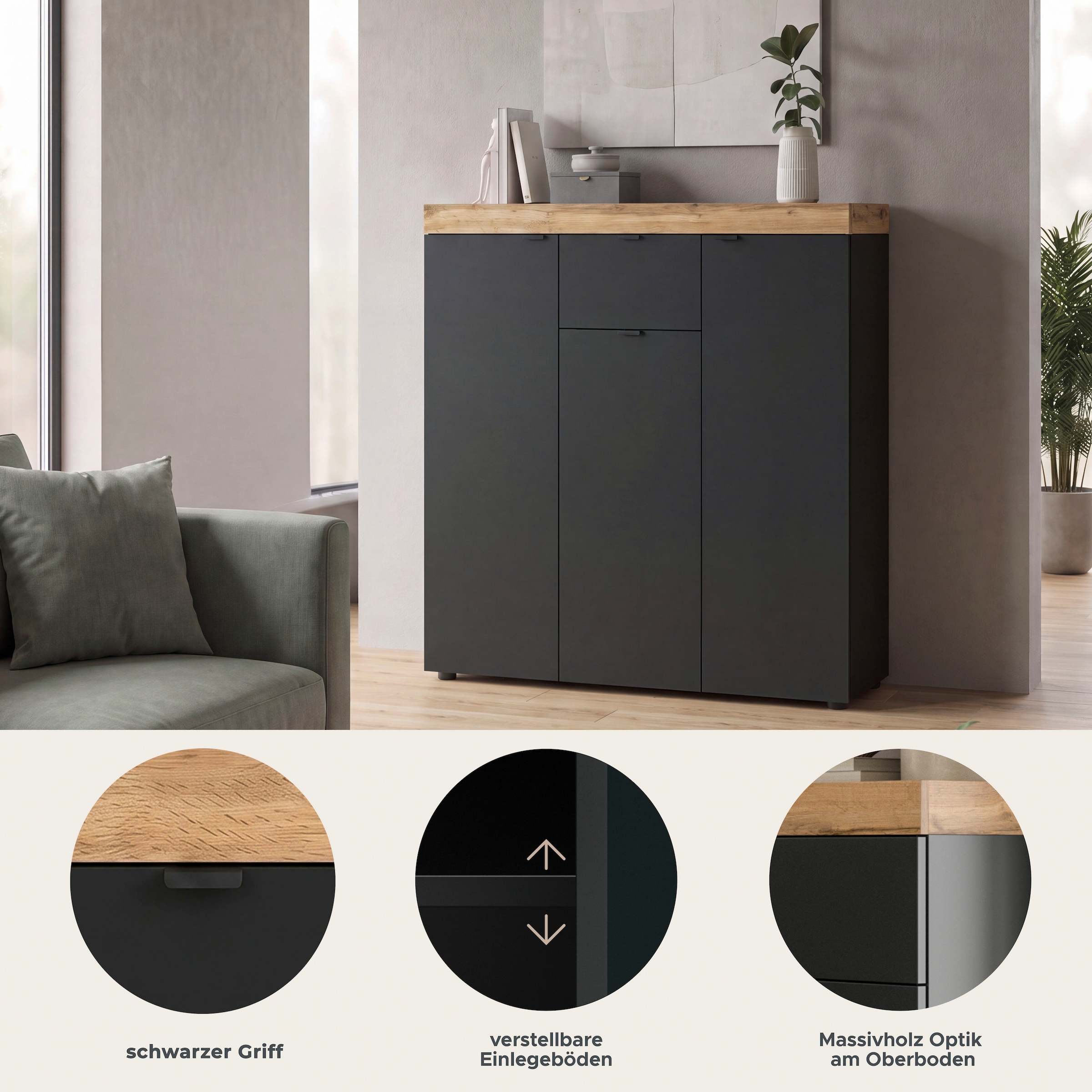 OTTO home Highboard »MAMBO II, Breite 105cm, 3 Türen, 1 Schubkasten, 9 Fächer« 1 Stk. tlg. Kommode, Sideboard, Wohnzimmer, Schlafzimmer