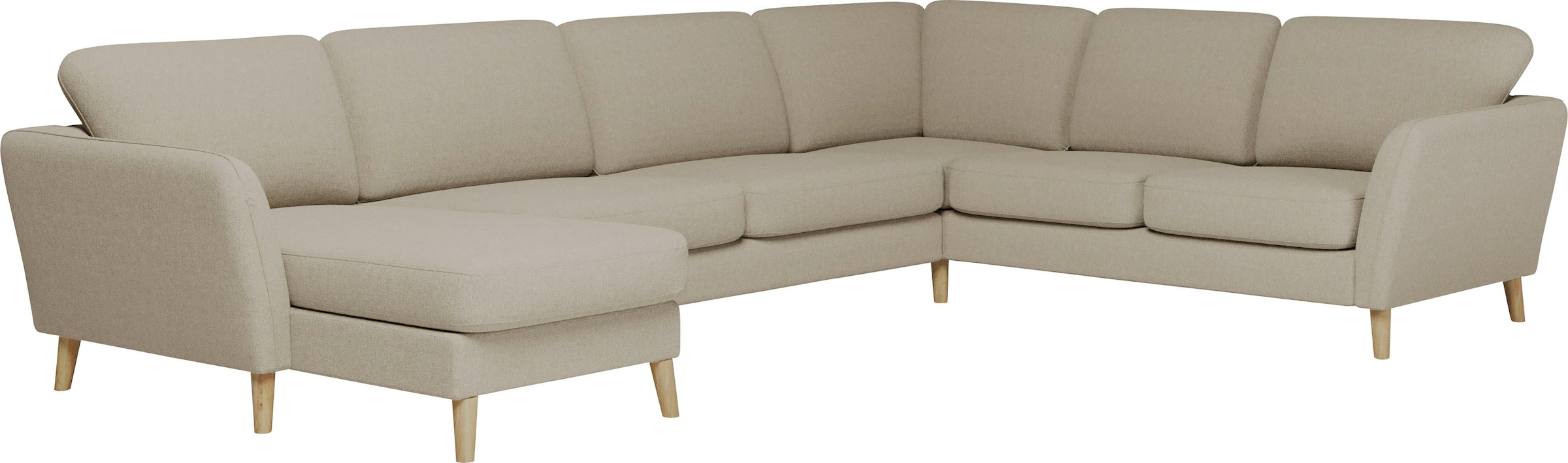Home affaire Wohnlandschaft »MARSEILLE XXL 349cm, U-Form, Ottomane rechts/links wählbar«, Massivholzbeine aus Eiche, In verschieden Bezügen und Farbvarianten