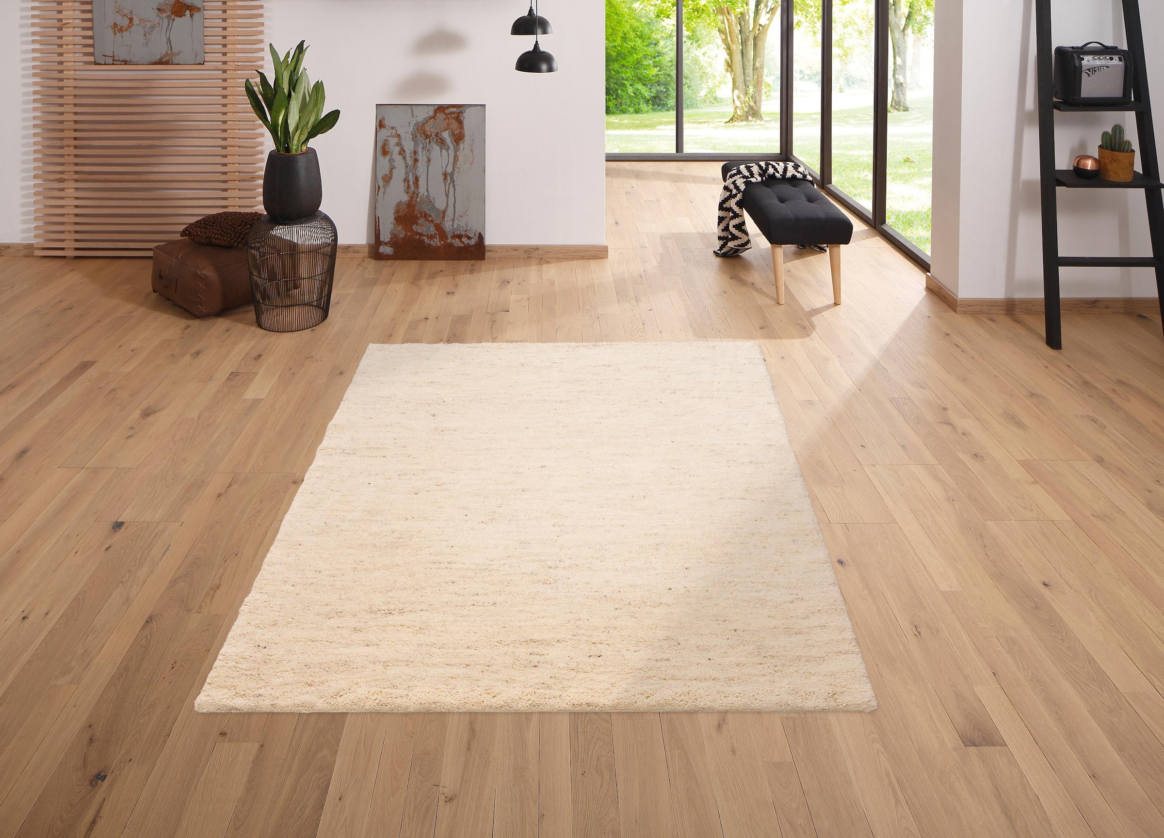 OTTO home Wollteppich "Mohan, handgeknüpft" rechteckig 25 mm Höhe echter Berber aus Marokko, reine Wolle, Woll-Shaggy, Wohnzimmer