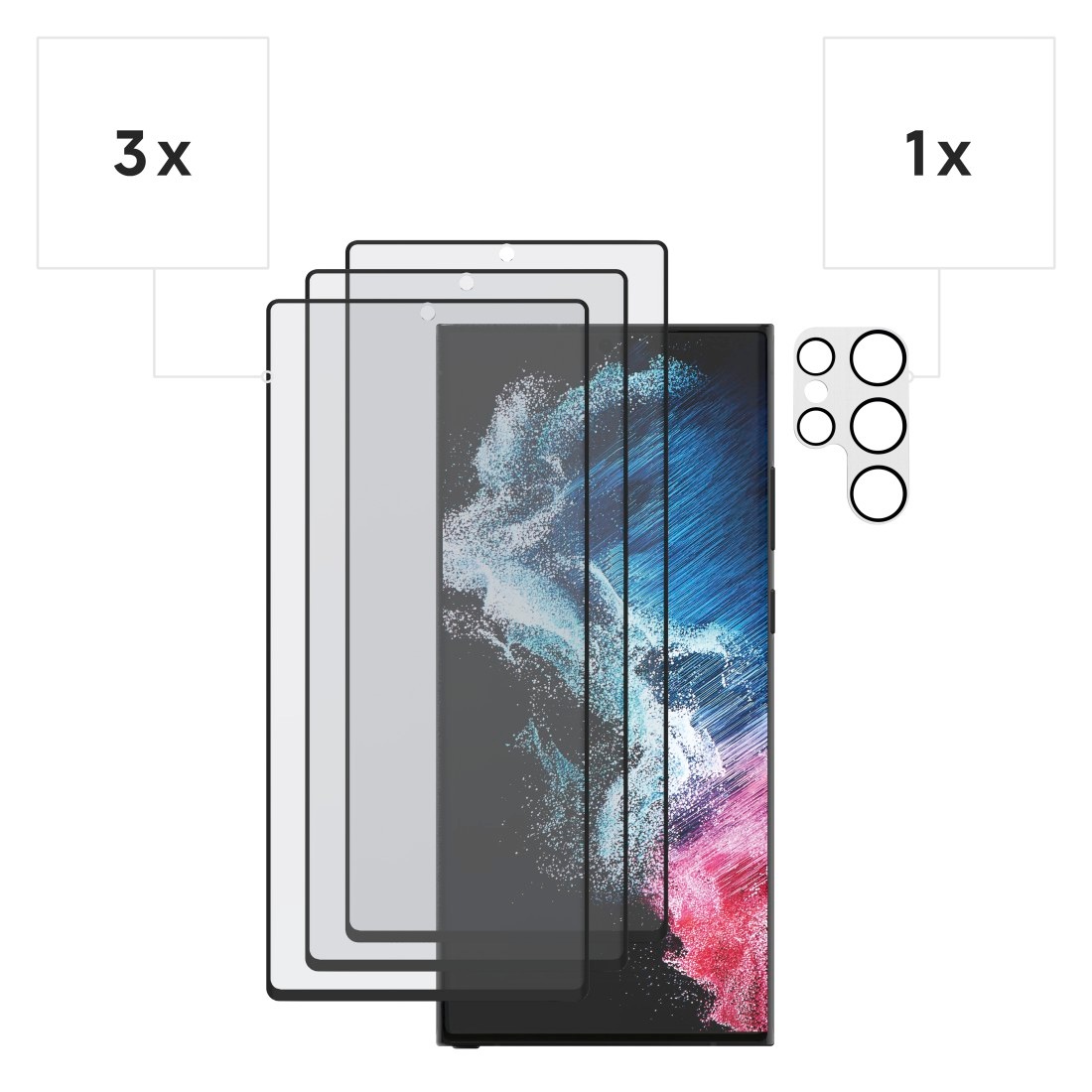 Hama Displayschutzglas »Schutzglas-Set für Samsung Galaxy S23 Ultra«, 3x Displayschutz, 1x Kameraschutz
