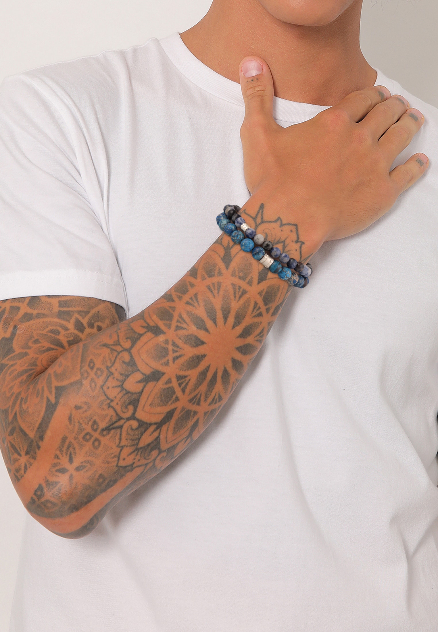 Kuzzoi Armkette »Armband Set aus Achat Edelstein Perlen Beads in 925 Silber«