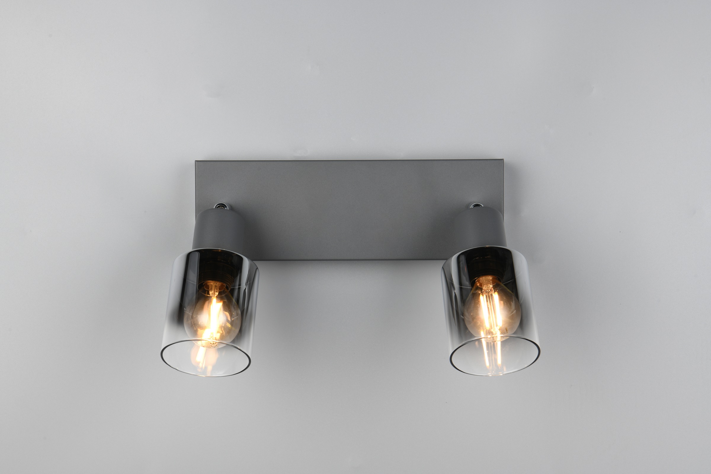 REALITY Leuchten Deckenstrahler »CADIZ, Spot 2-flammig, exkl 2xE14 max 10W, Glas anthrazit, verspiegelt«, 2 flammig, Leuchtmittel E14 | Leuchtmittel wechselbar, verstellbarer Deckenspot E14 Fassung, mit Glasschirm smoke Farbverlauf